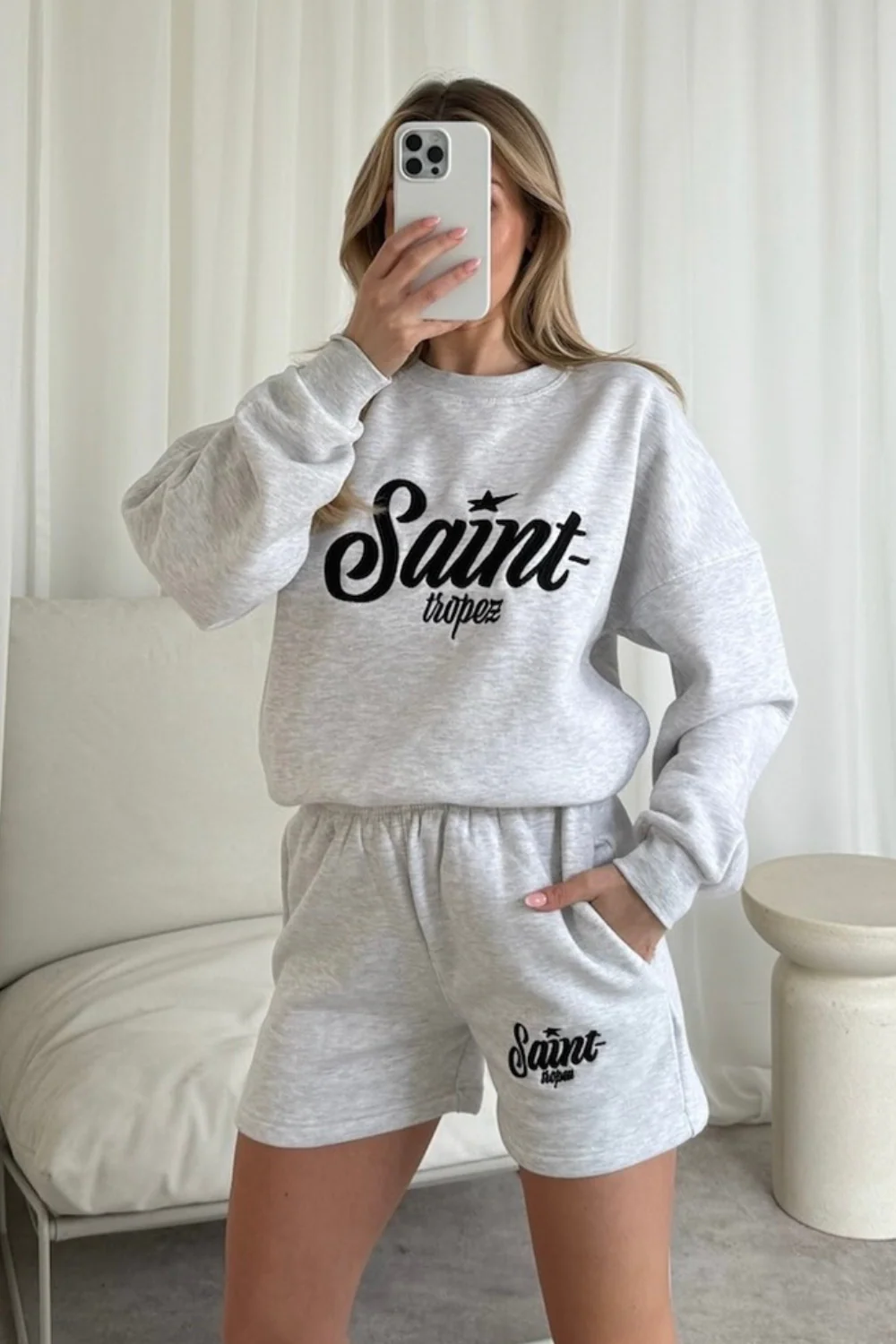 Saint tropez marl grey embroidered sweater shorts loungewear