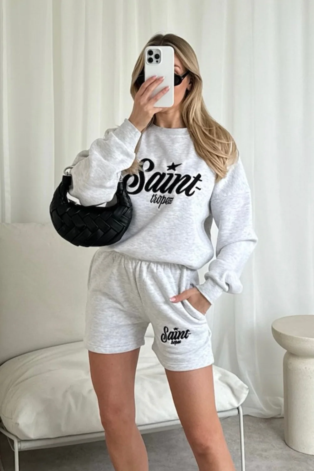 Saint tropez marl grey embroidered sweater shorts loungewear - Image 2