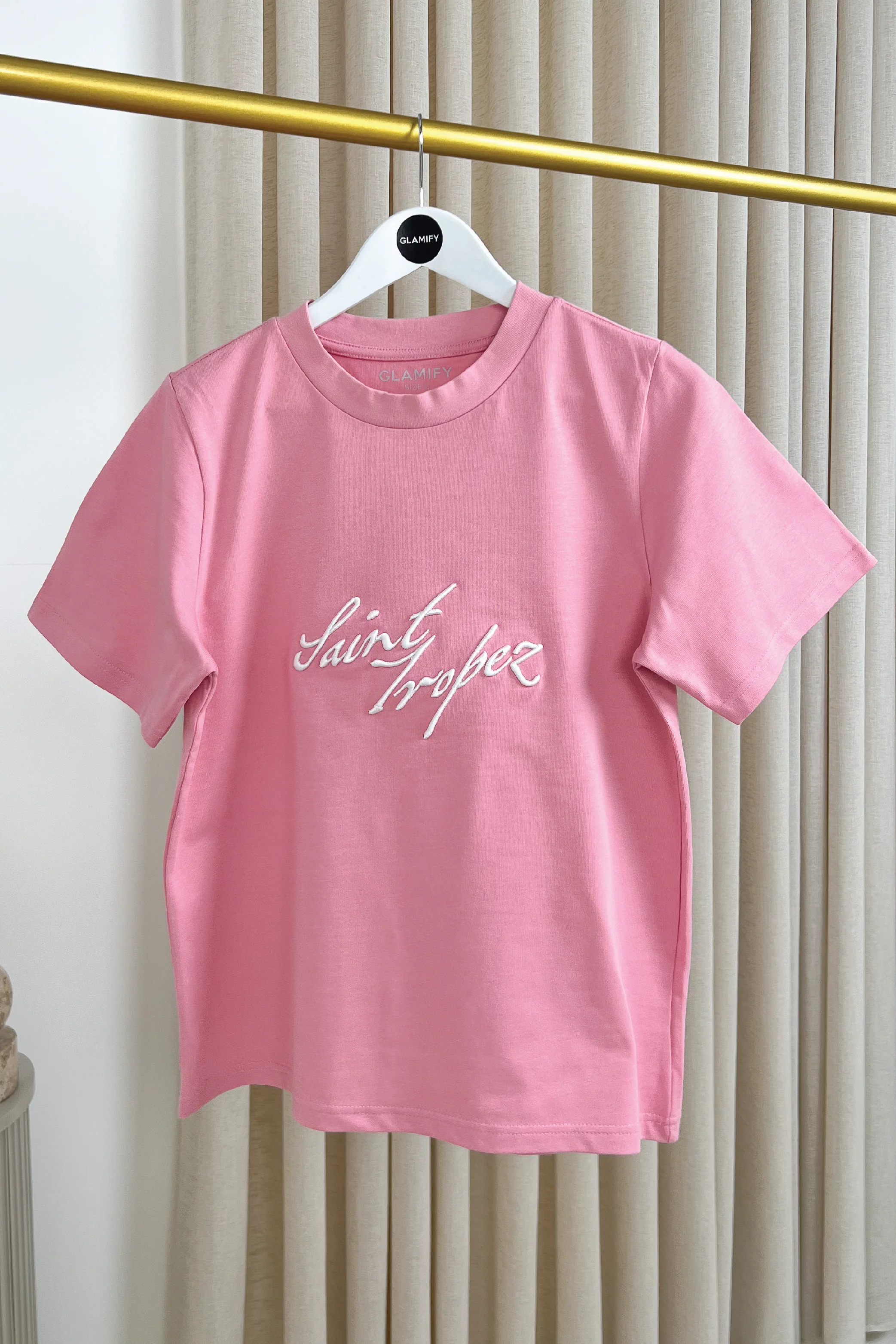Saint Tropez pink heavyweight embroidered t-shirt - Image 3