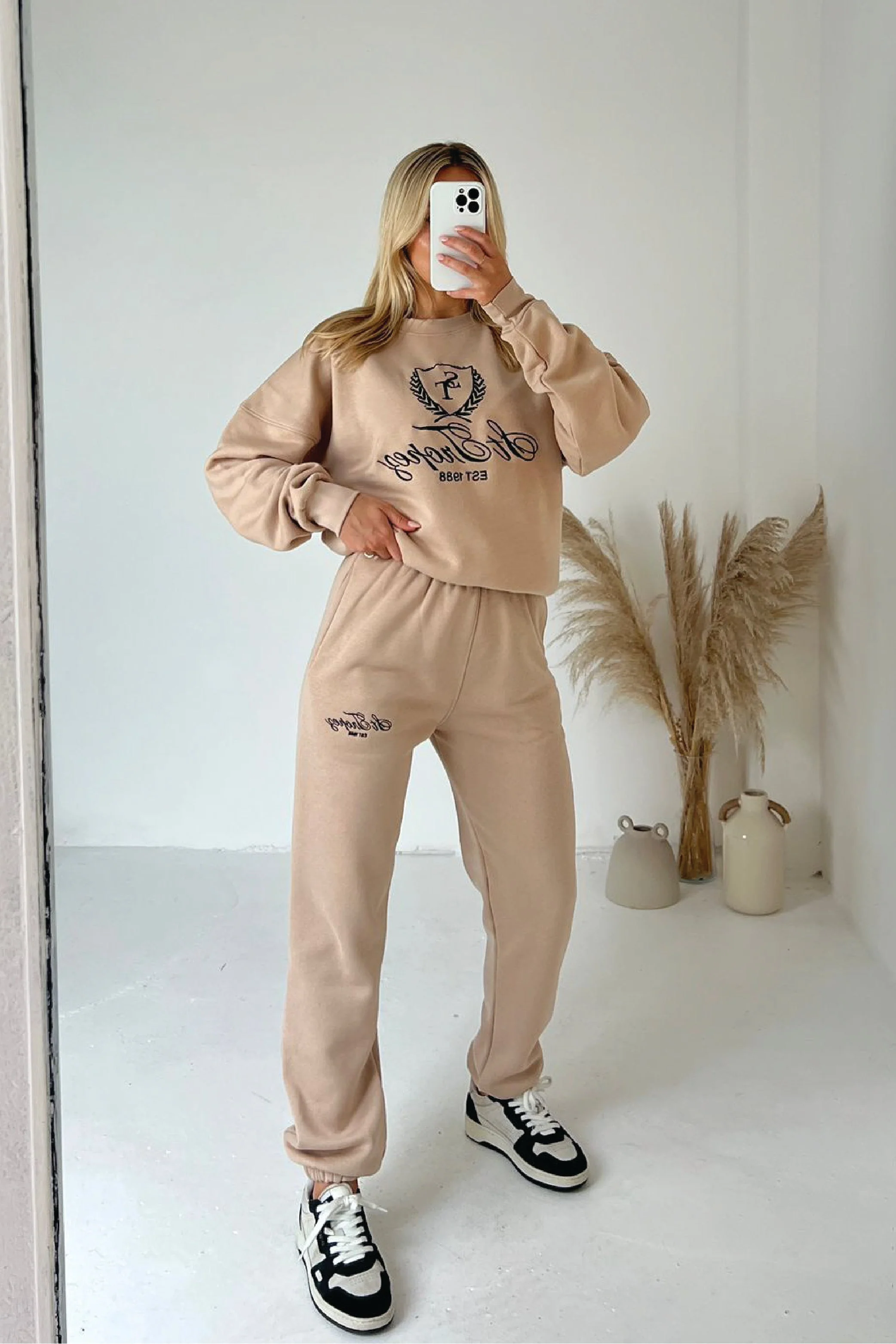 Saint Tropez stone embroidered sweater jogger premium loungewear set