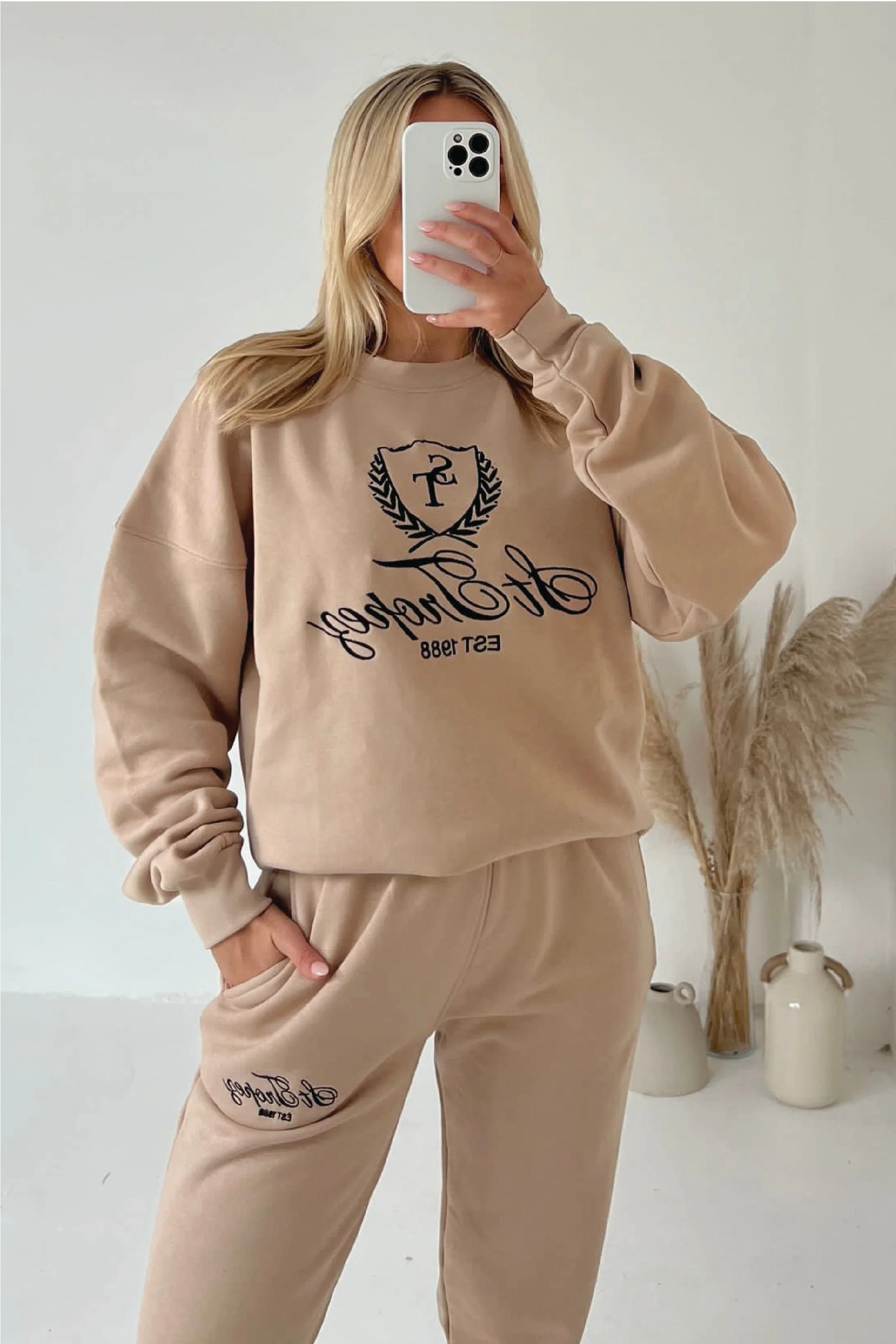 Saint Tropez stone embroidered sweater jogger premium loungewear set - Image 2