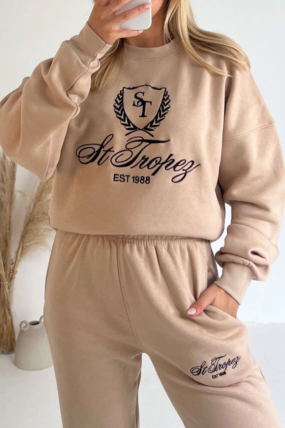 Saint Tropez stone embroidered sweater jogger premium loungewear set - Image 4