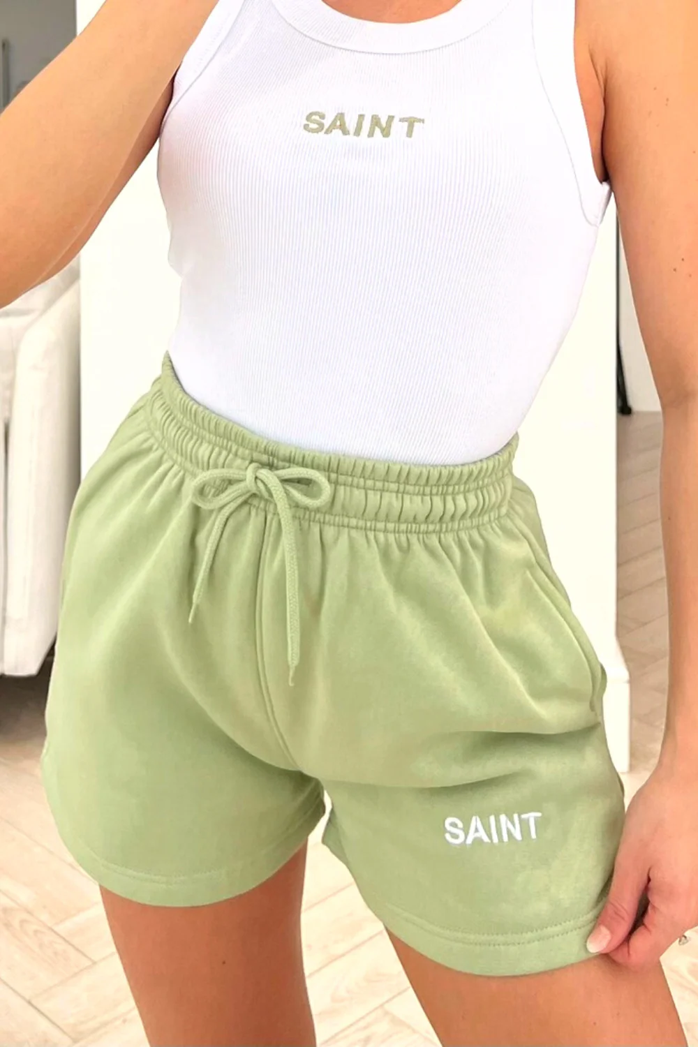 Saint white & sage embroidered vest short coord - Image 2
