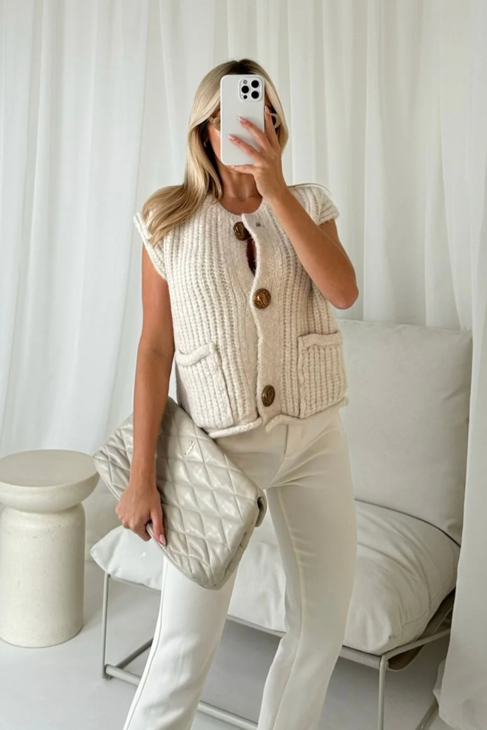 Sally cream sleeveless cardigan - Image 3