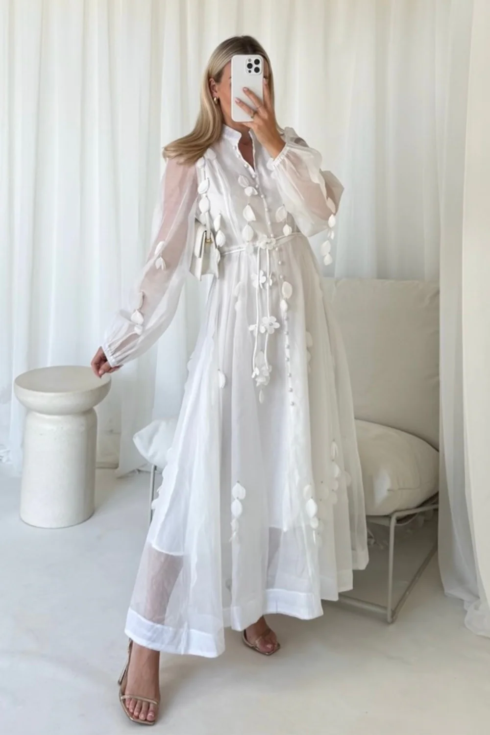 Sally white sheer button detail maxi dress - Image 5