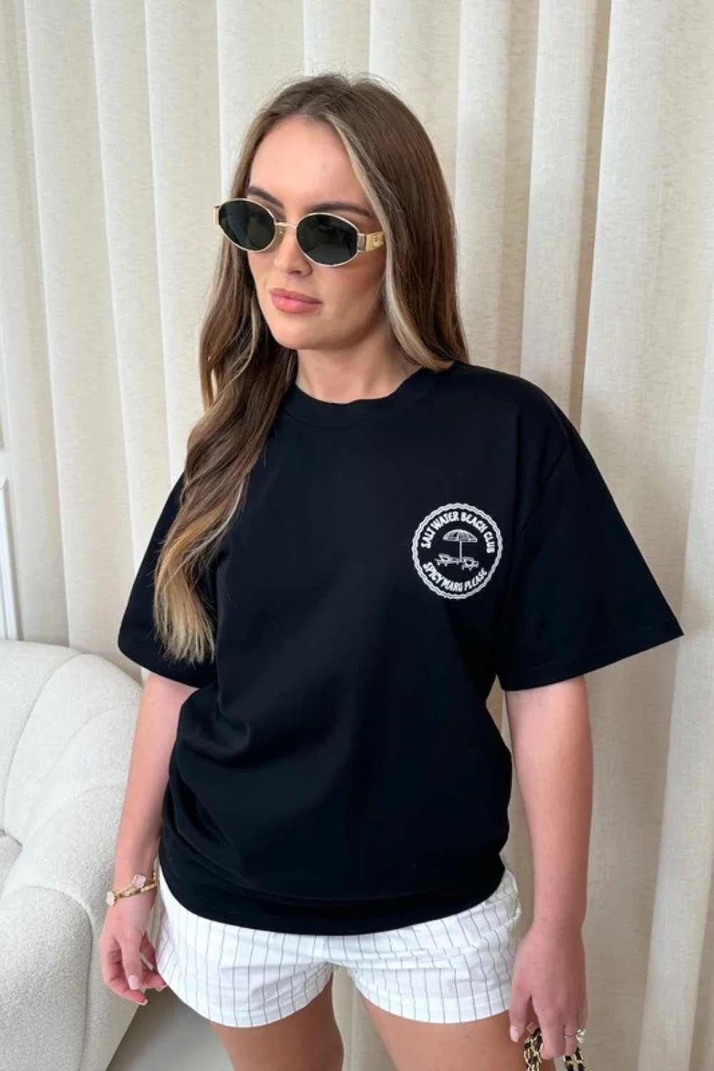 Saltwater beach black printed heavyweight oversized t-shirt - Image 3