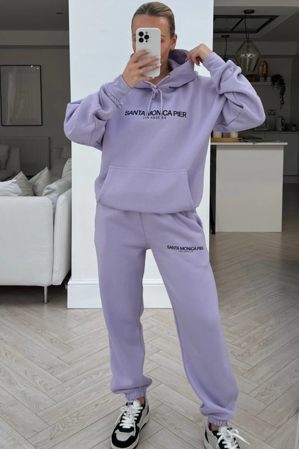 Santa Moncia lilac printed hooded loungewear set - Image 4