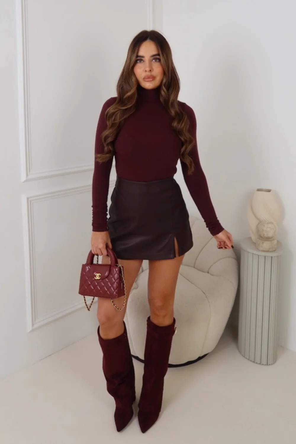 Sara chocolate faux leather skort - Image 3