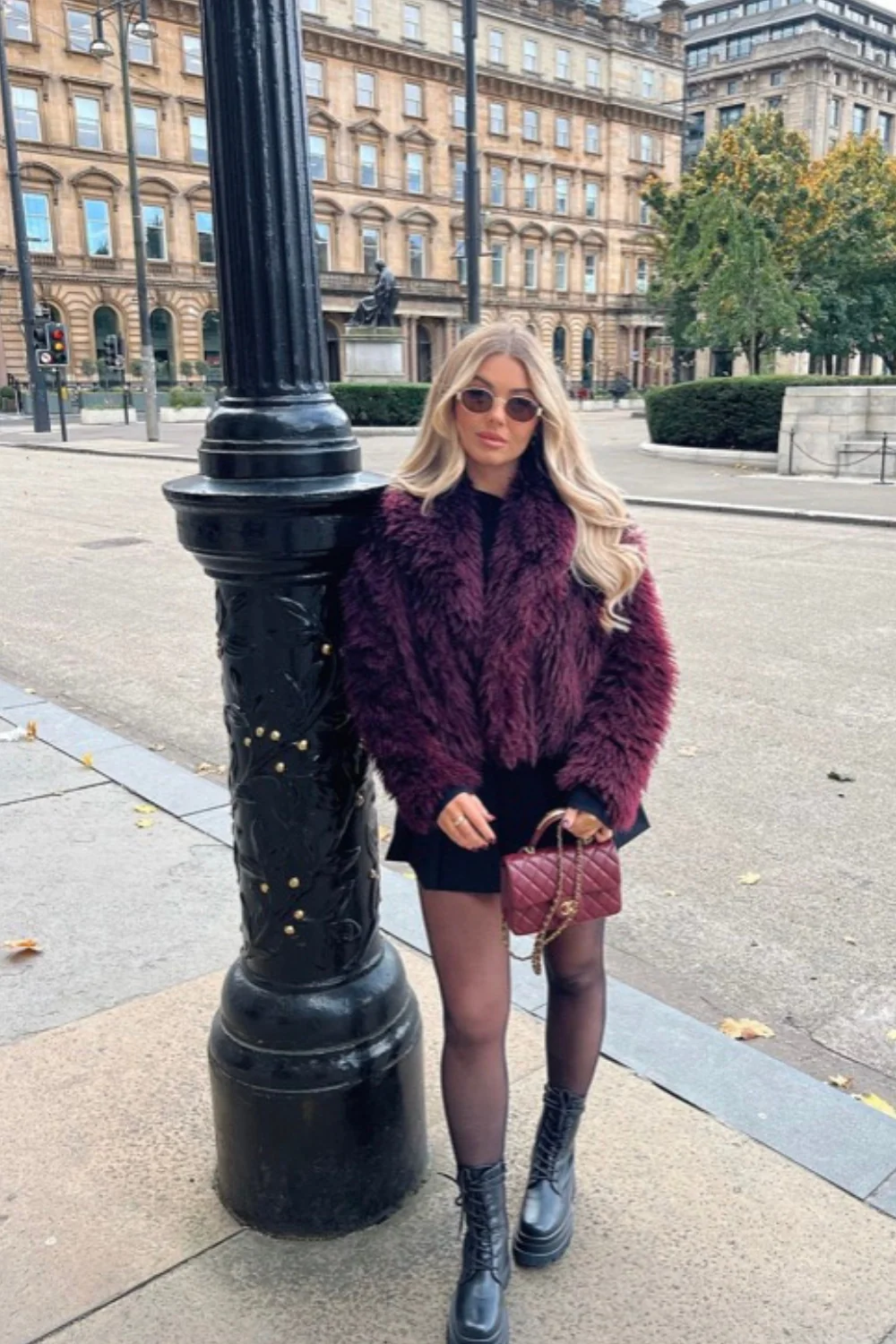 Sasha burgundy mongolian faux fur coat - Image 3