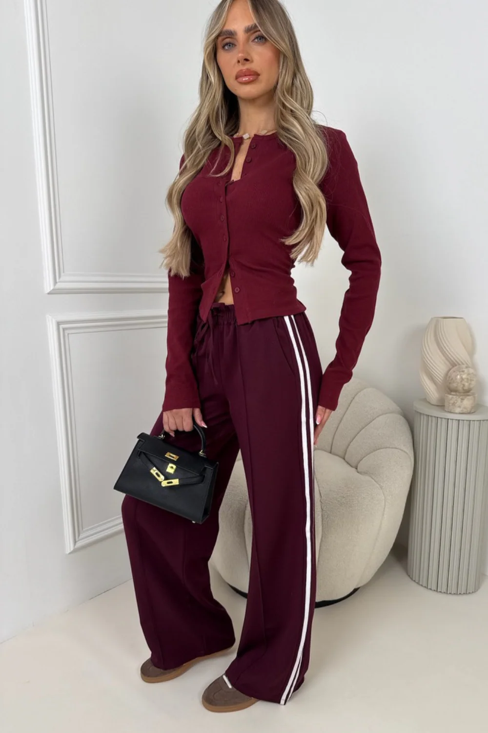 Sasha burgundy stripe joggers - Image 2