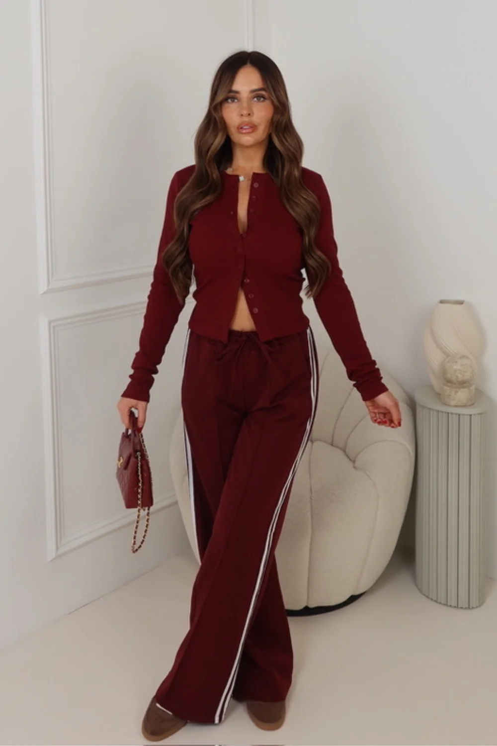 SASHA LIGHT BURGUNDY STRIPE JOGGERS - Image 2