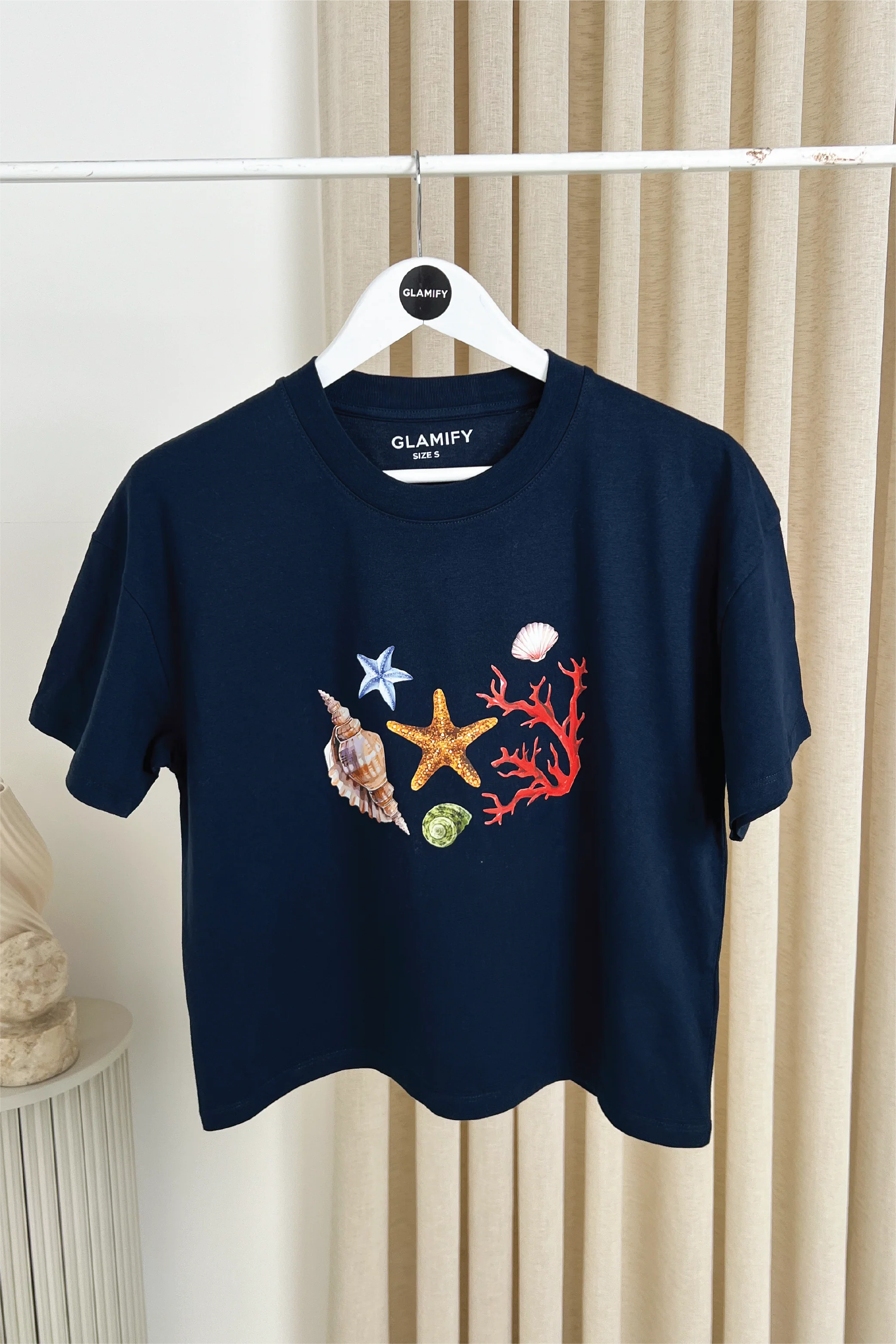 Seashell navy printed boxy fit t-shirt - Image 5