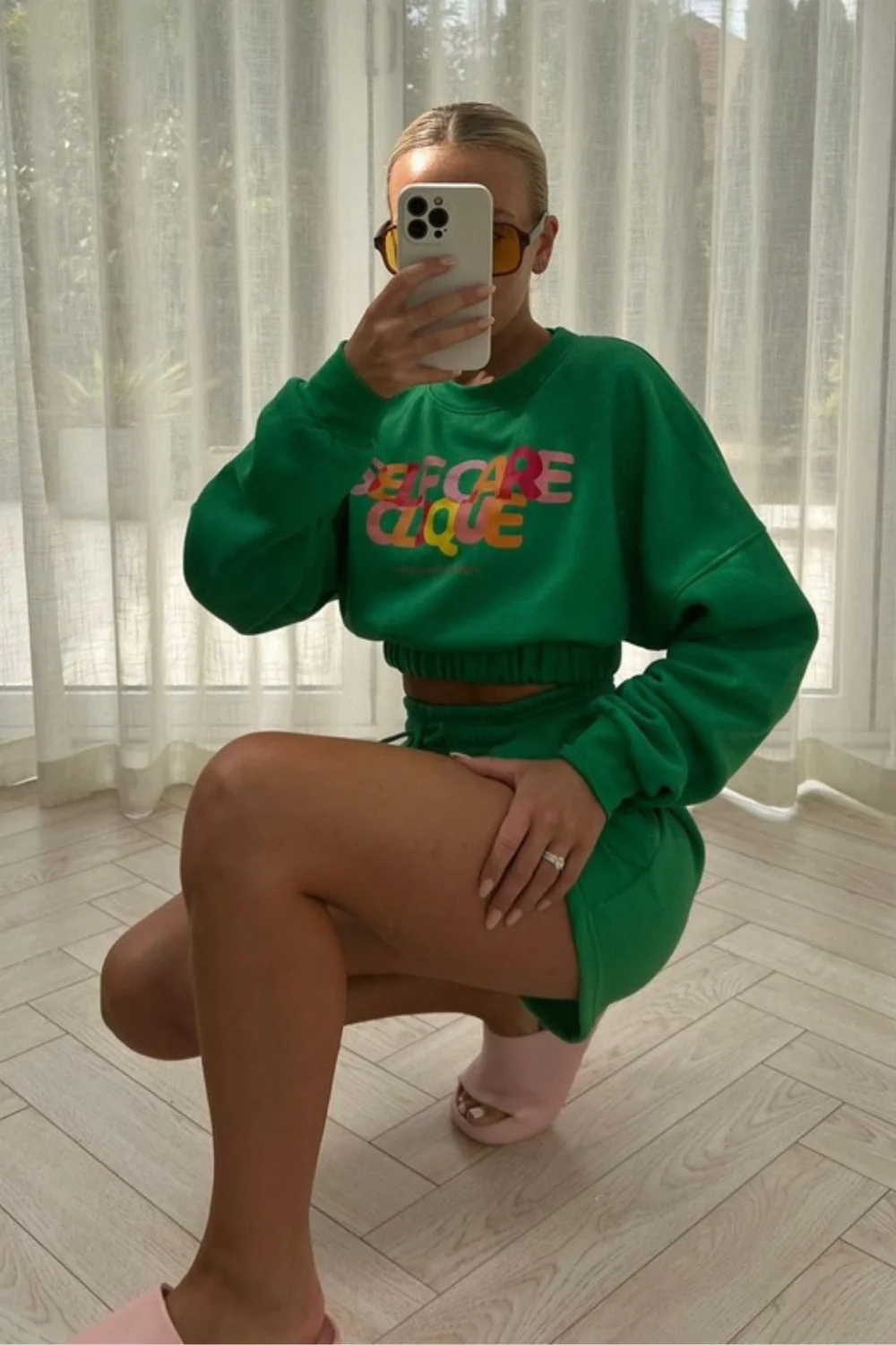 self care clique green cropped  short loungewear set - Image 2