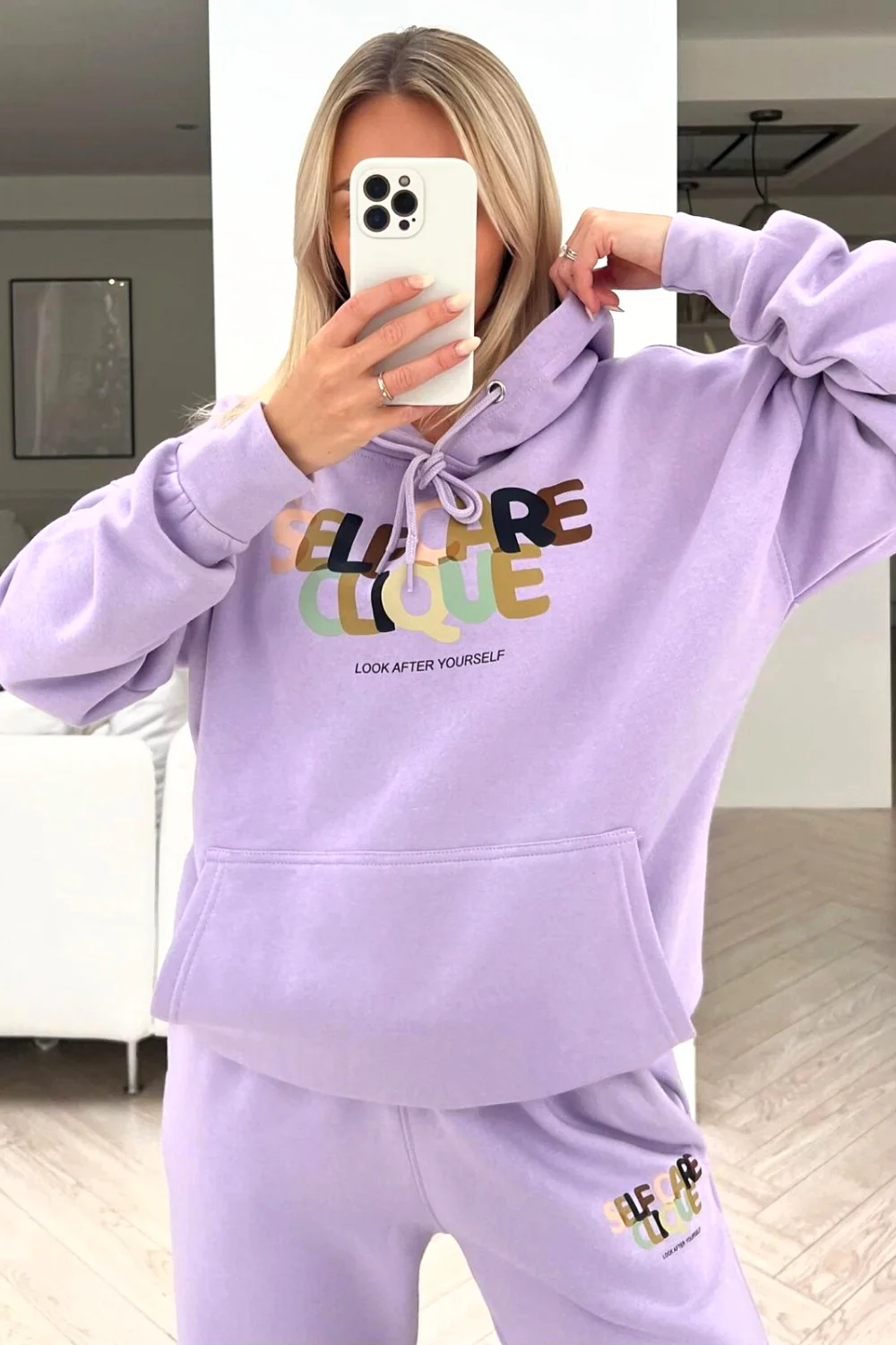 Self care clique lilac hooded loungewear set - Image 3
