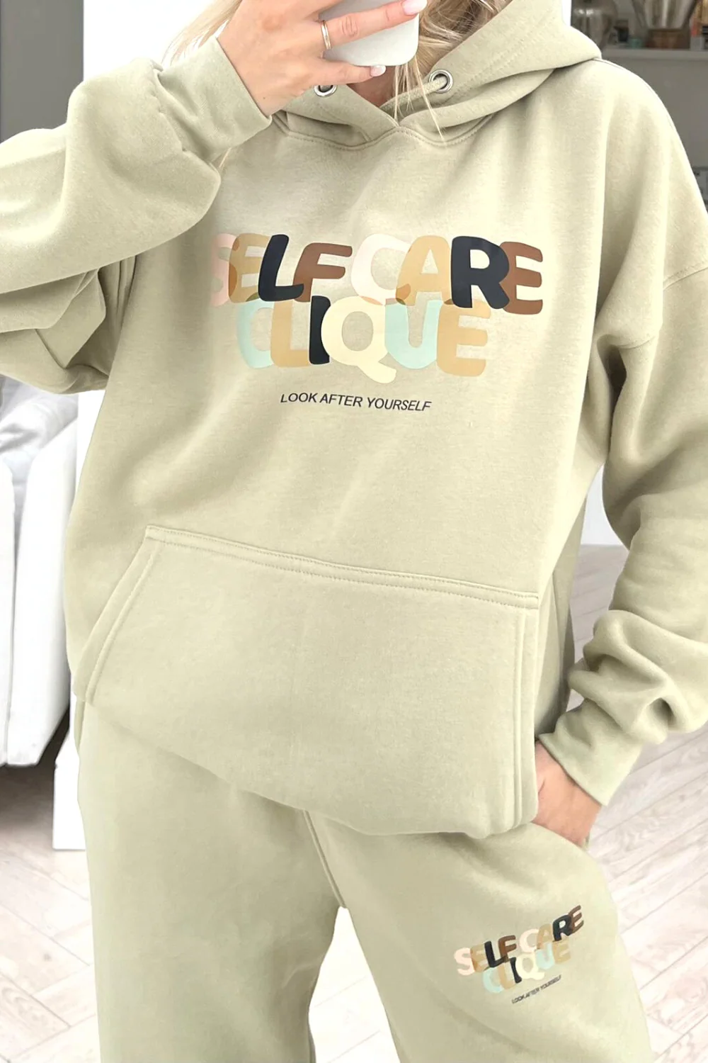 Self care clique sage printed sweater loungewear set - Image 3
