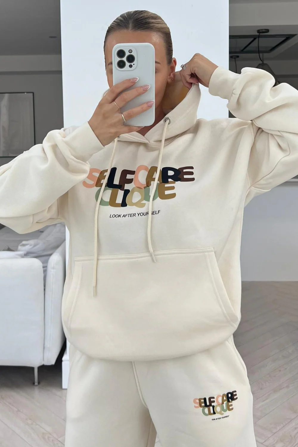 self care ecru printed hooded loungewear set - Image 2