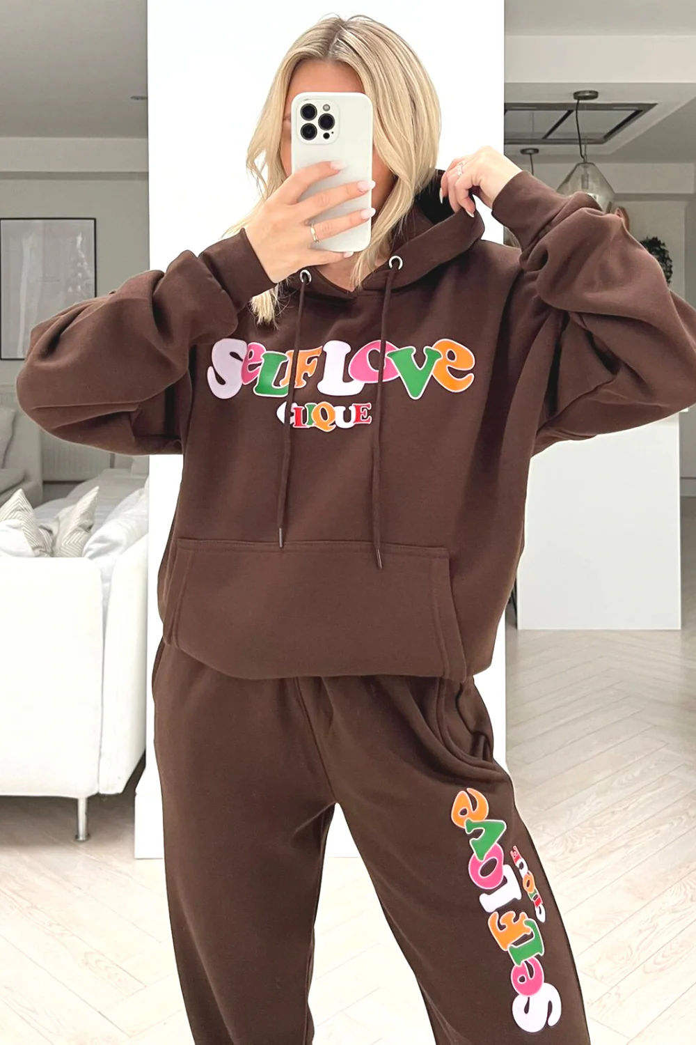self love clique chocolate printed hooded loungewear set - Image 2