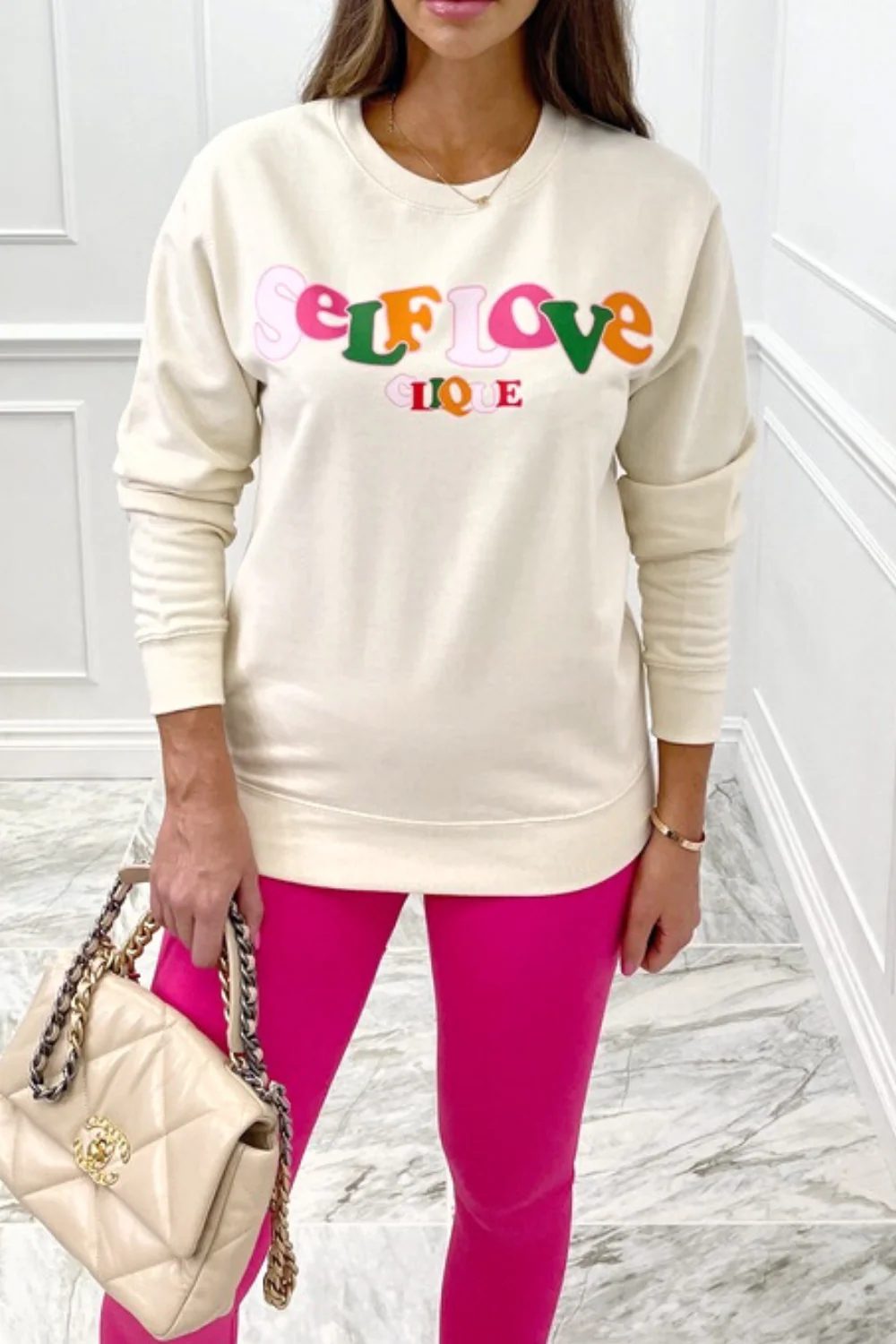 self love clique cream round neck sweater - Image 3