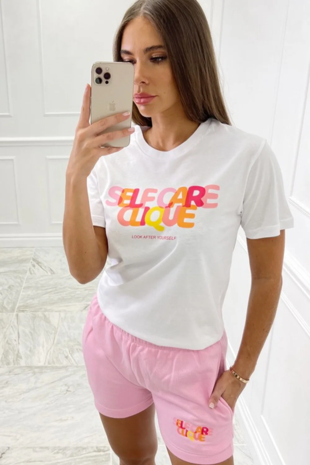 self care clique pink tee short co ord - Image 2