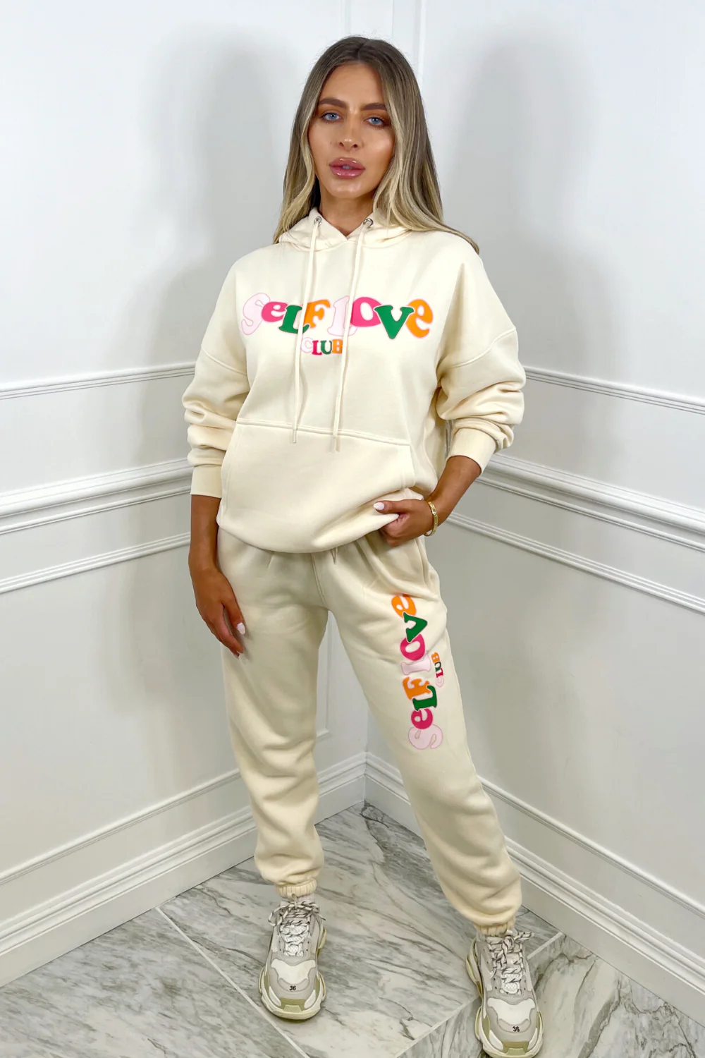 Self love club cream hooded loungewear set - Image 3