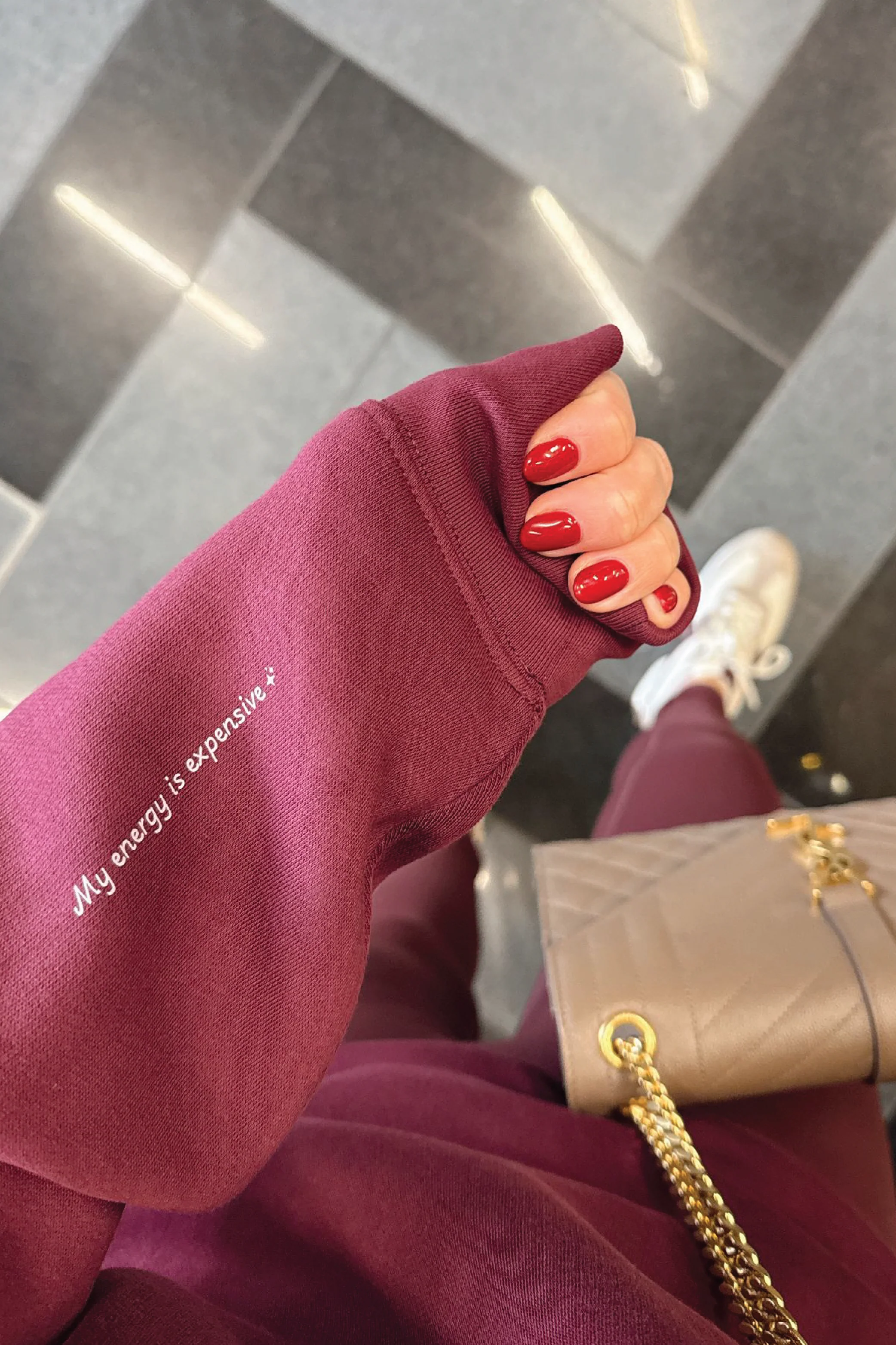 SELF LOVE SOCIETY BURGUNDY & CREAM 3D EMBROIDERED 3/4 ZIP - Image 4