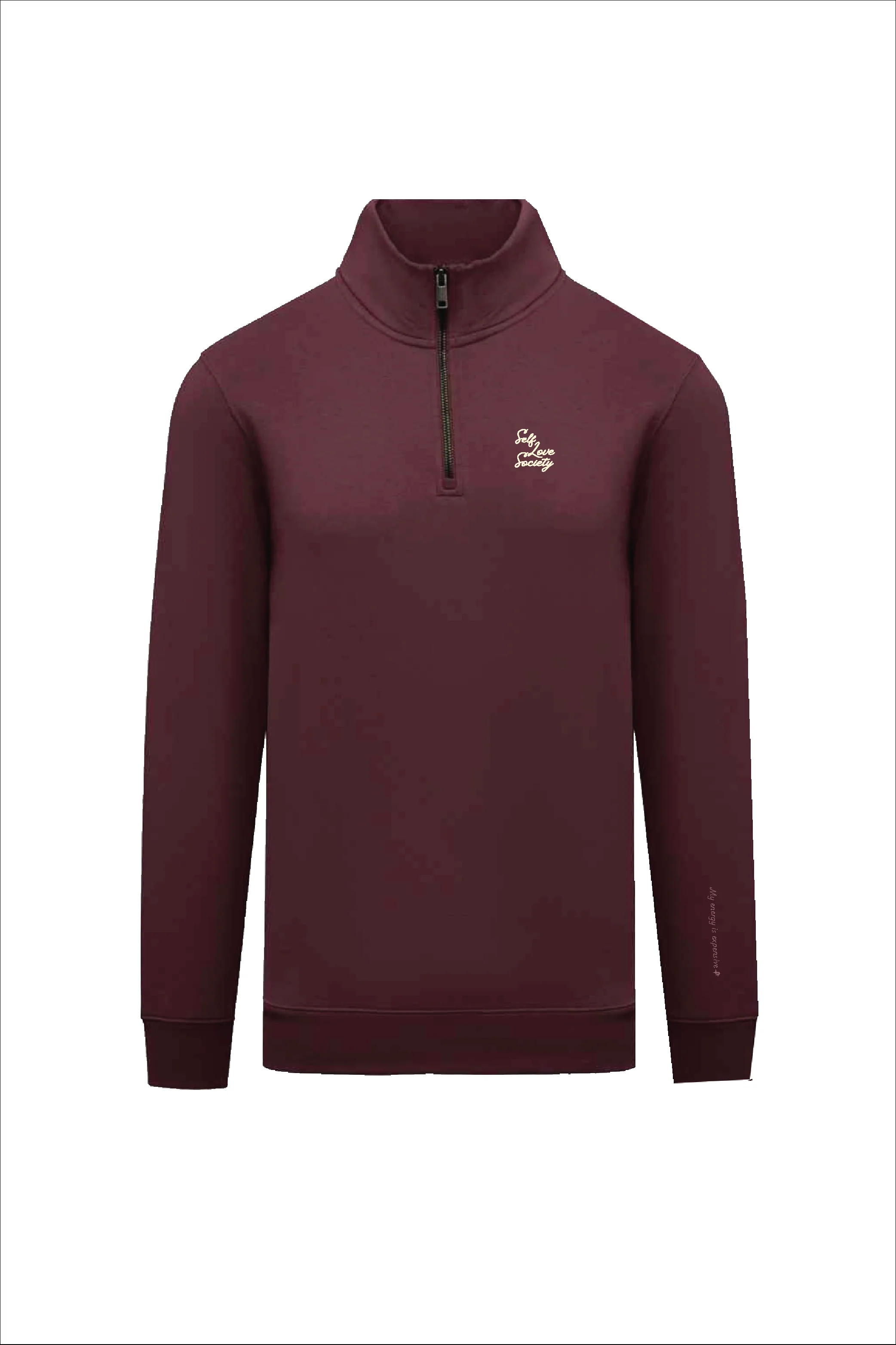 SELF LOVE SOCIETY BURGUNDY & CREAM 3D EMBROIDERED 3/4 ZIP - Image 5
