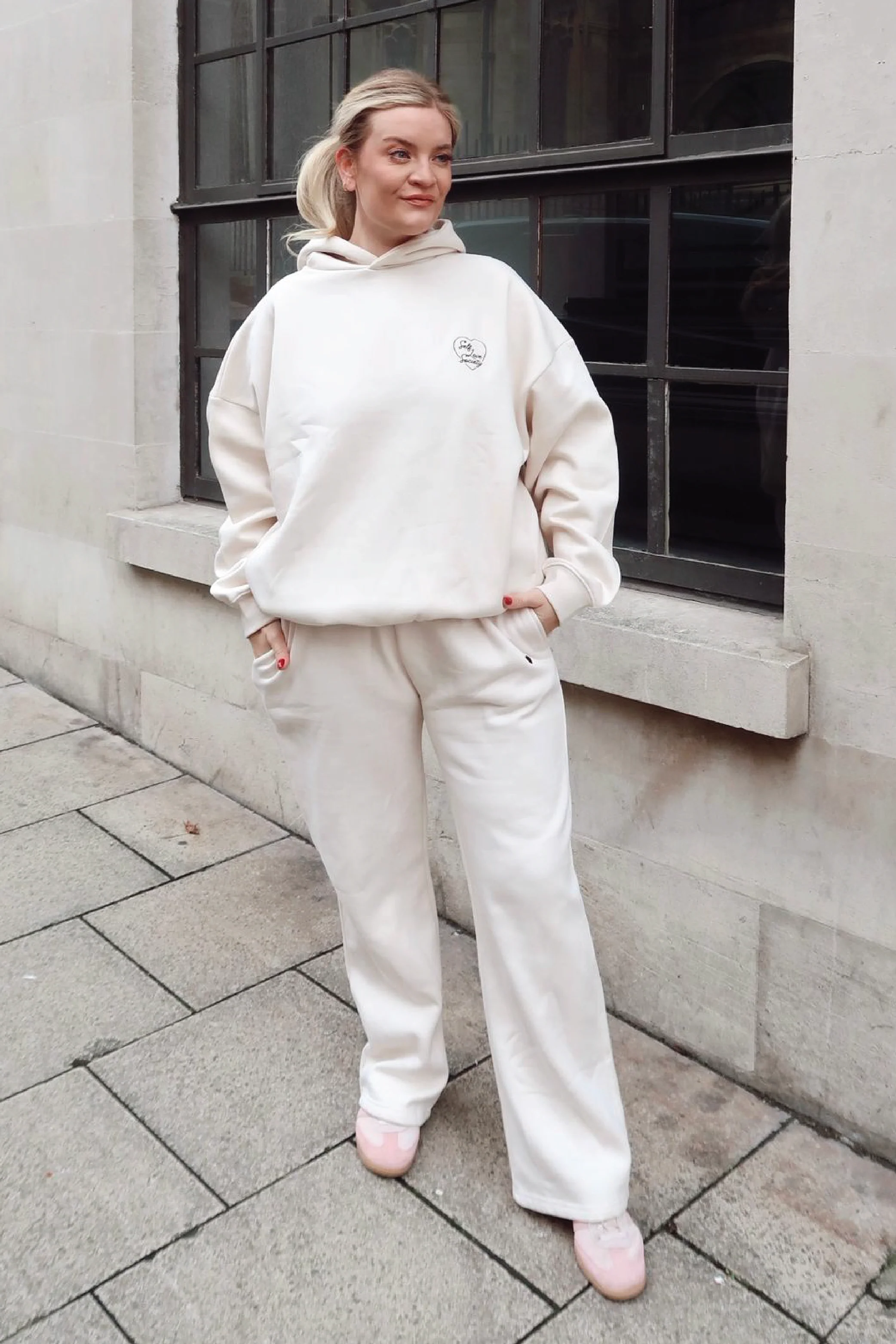 SELF LOVE SOCIETY HEART IVORY & CHOCOLATE EMBROIDERED STRAIGHT LEG JOGGER - Image 2