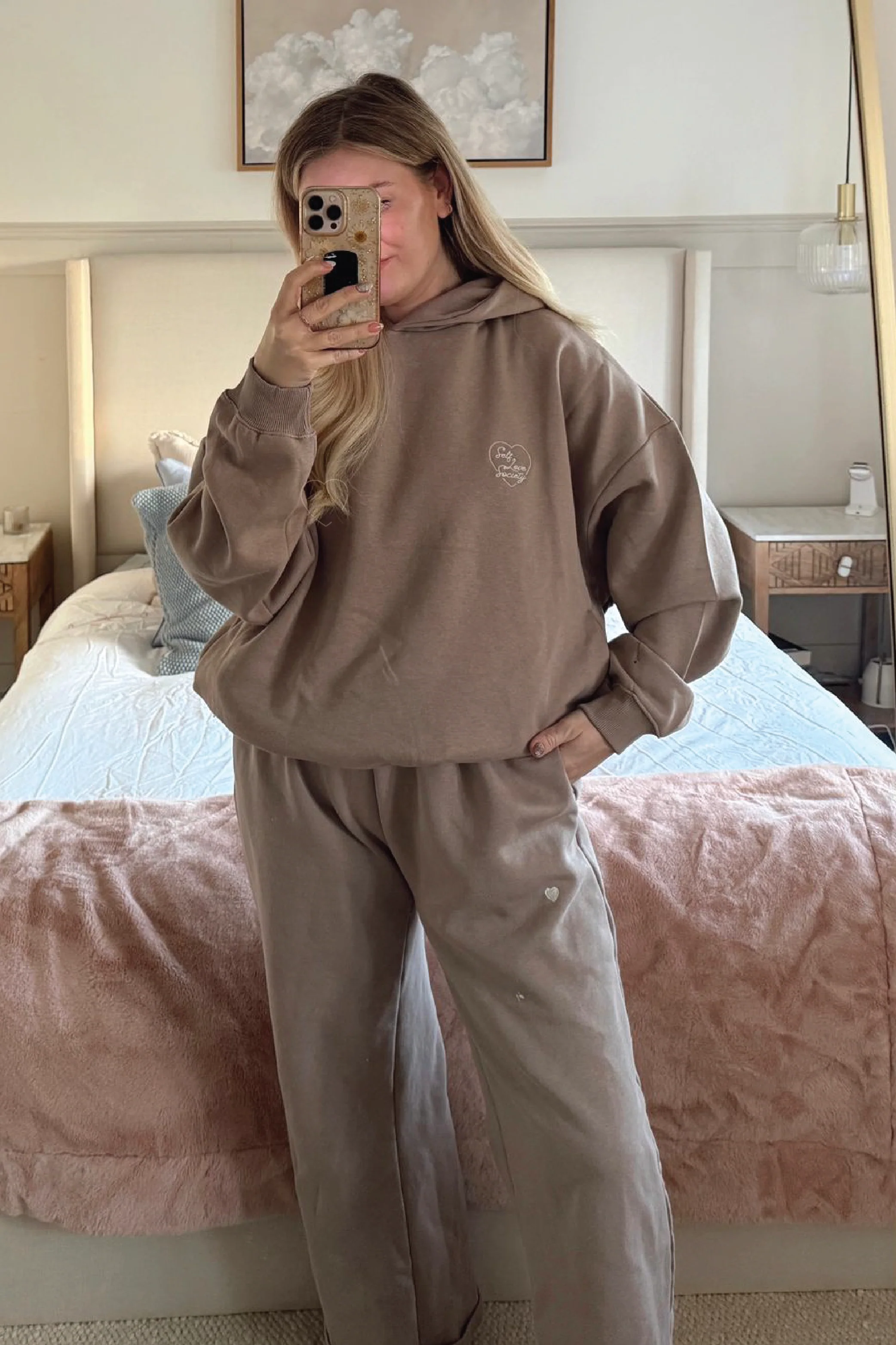 SELF LOVE SOCIETY HEART MOCHA & CREAM EMBROIDERED STRAIGHT LEG JOGGER - Image 3