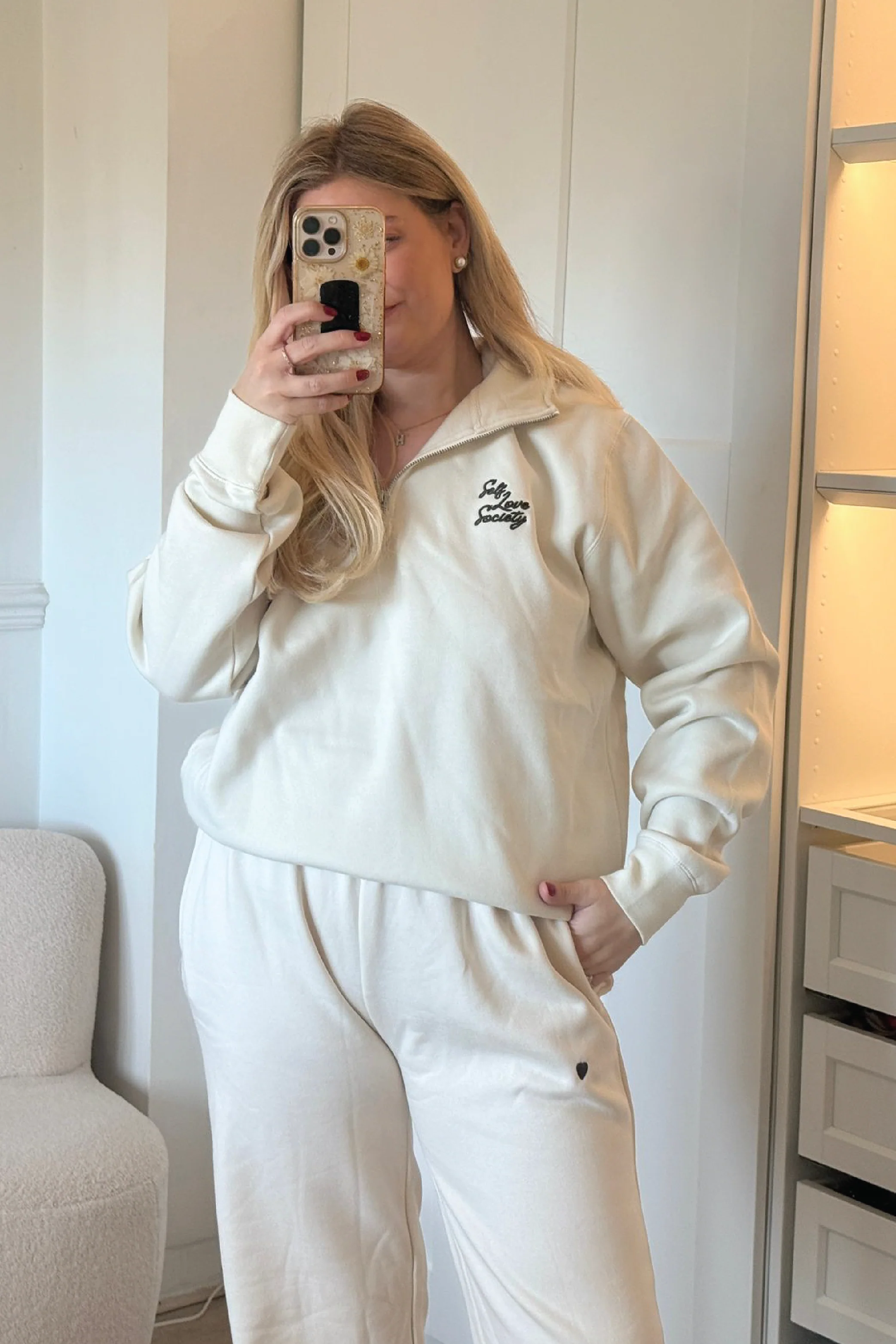 SELF LOVE SOCIETY IVORY & CHOCOLATE 3D EMBROIDERED 3/4 ZIP SWEATER - Image 2