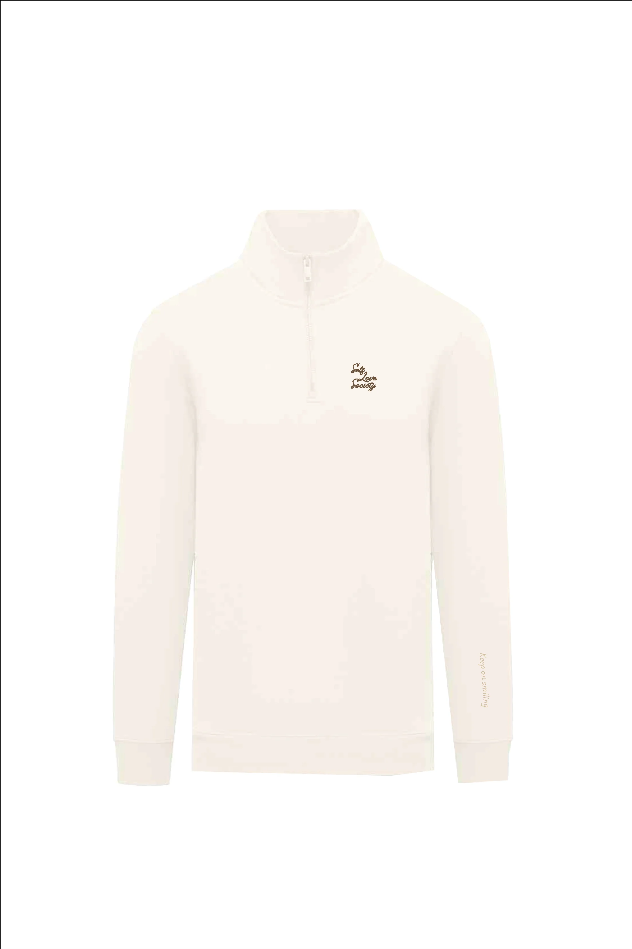 SELF LOVE SOCIETY IVORY & CHOCOLATE 3D EMBROIDERED 3/4 ZIP SWEATER - Image 3