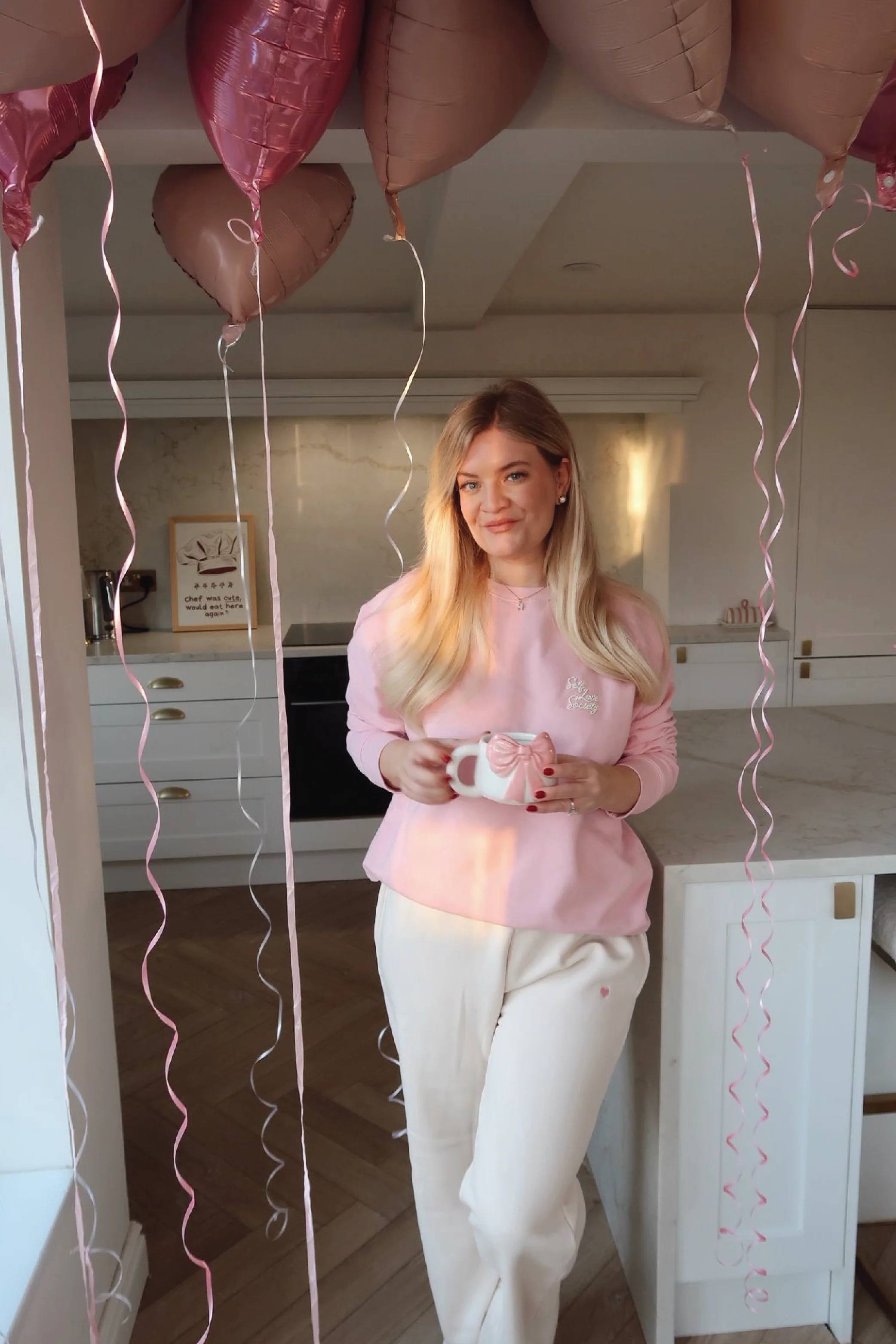 SELF LOVE SOCIETY PINK & CREAM EMBROIDERED SWEATER - Image 2