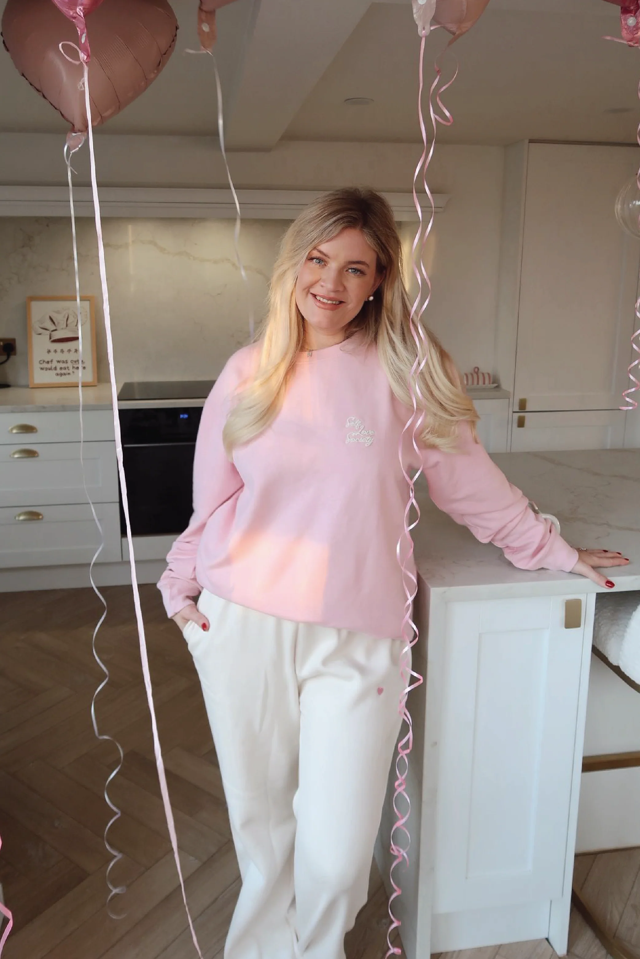 SELF LOVE SOCIETY PINK & CREAM EMBROIDERED SWEATER - Image 3