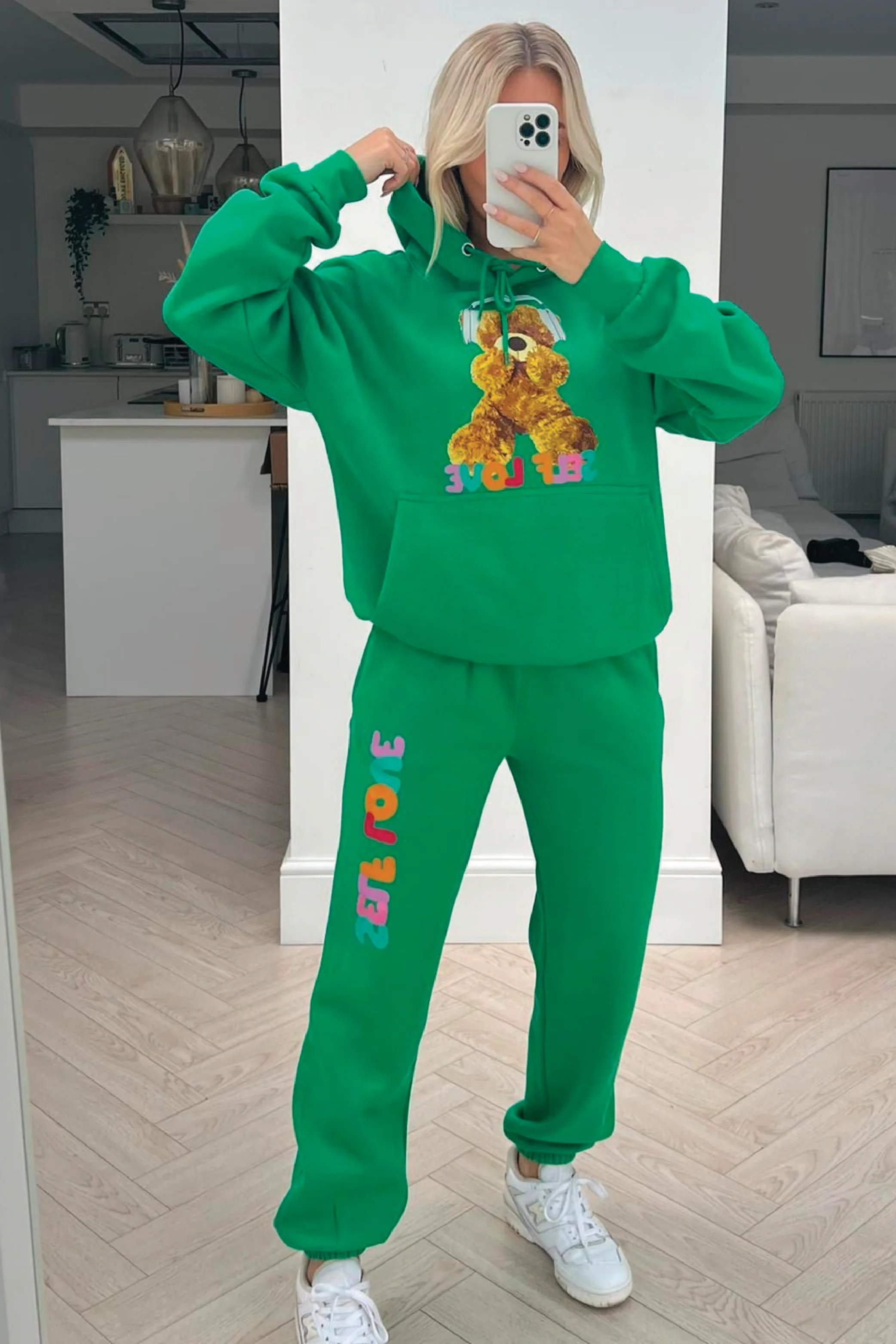 Self love teddy green hooded loungewear set