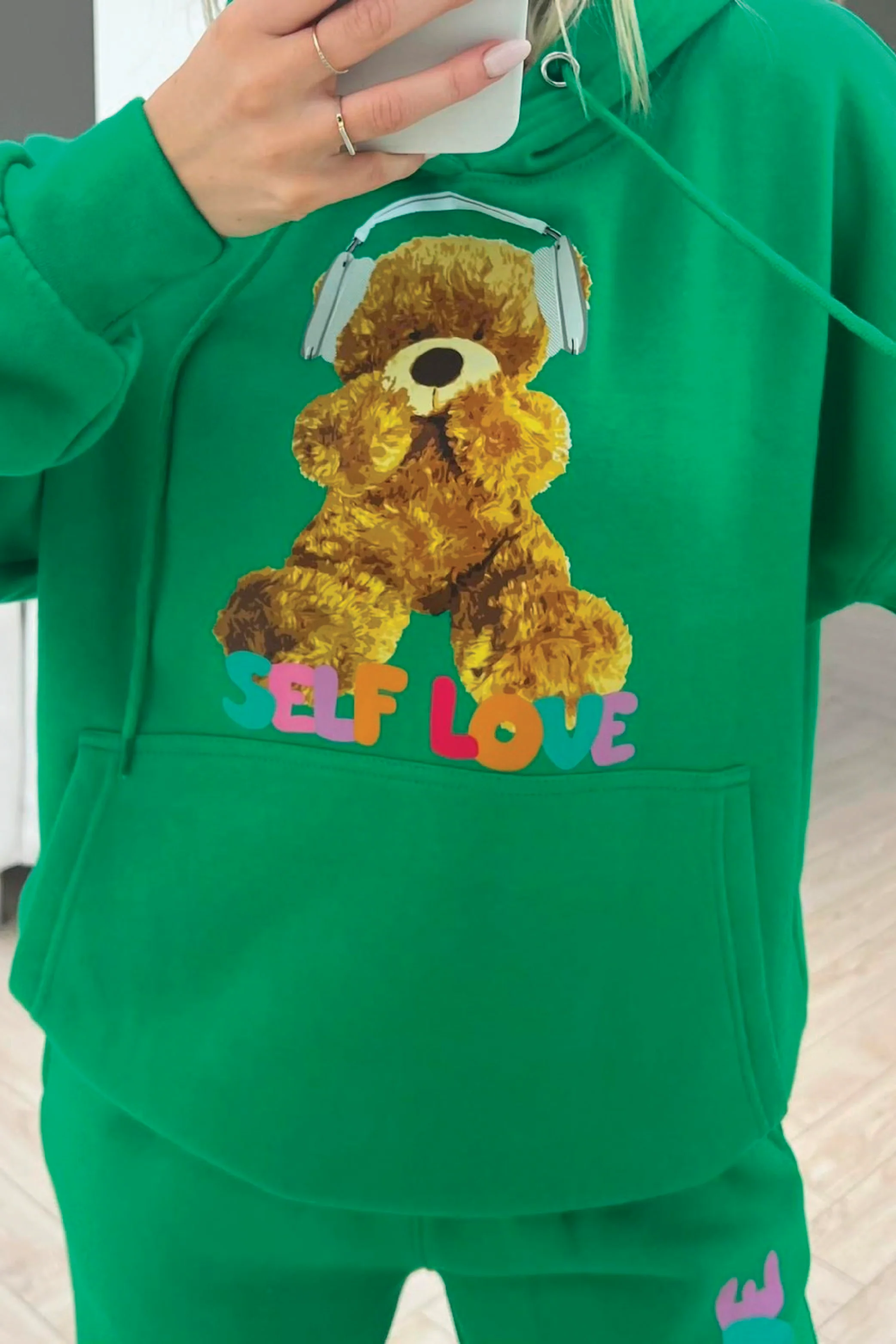Self love teddy green hooded loungewear set - Image 2