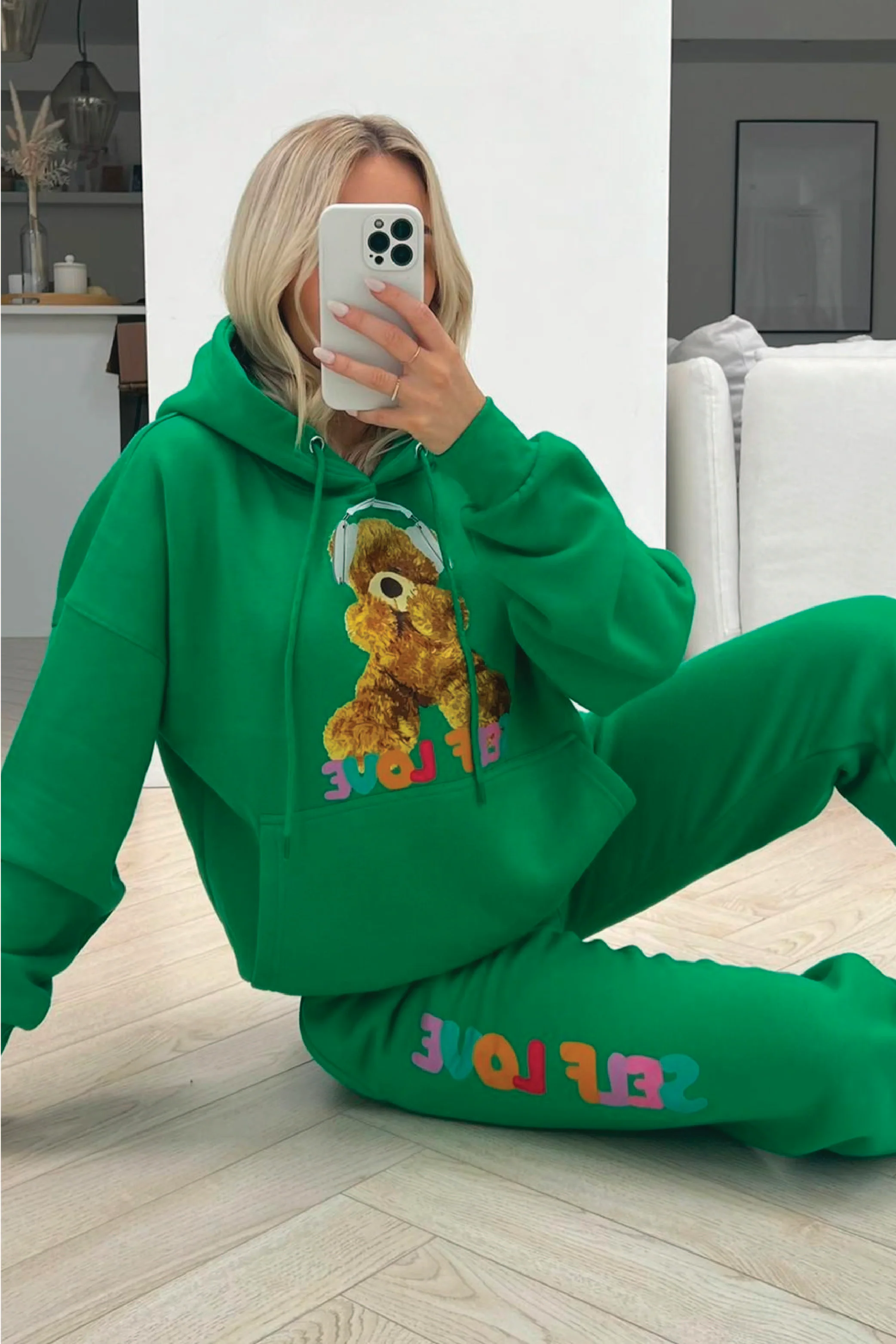 Self love teddy green hooded loungewear set - Image 3
