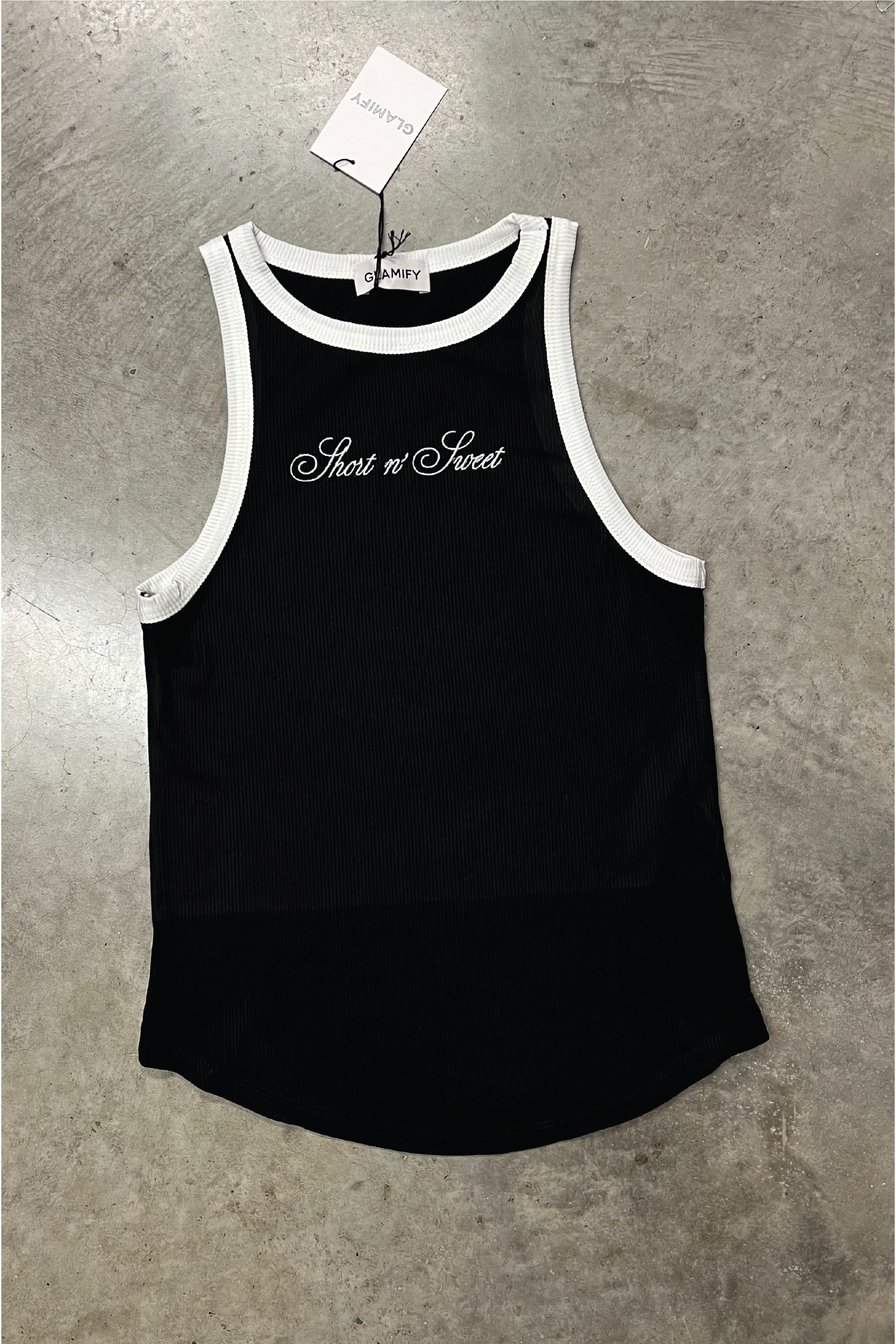 Short n Sweet black embroidered ribbed vest - Image 2