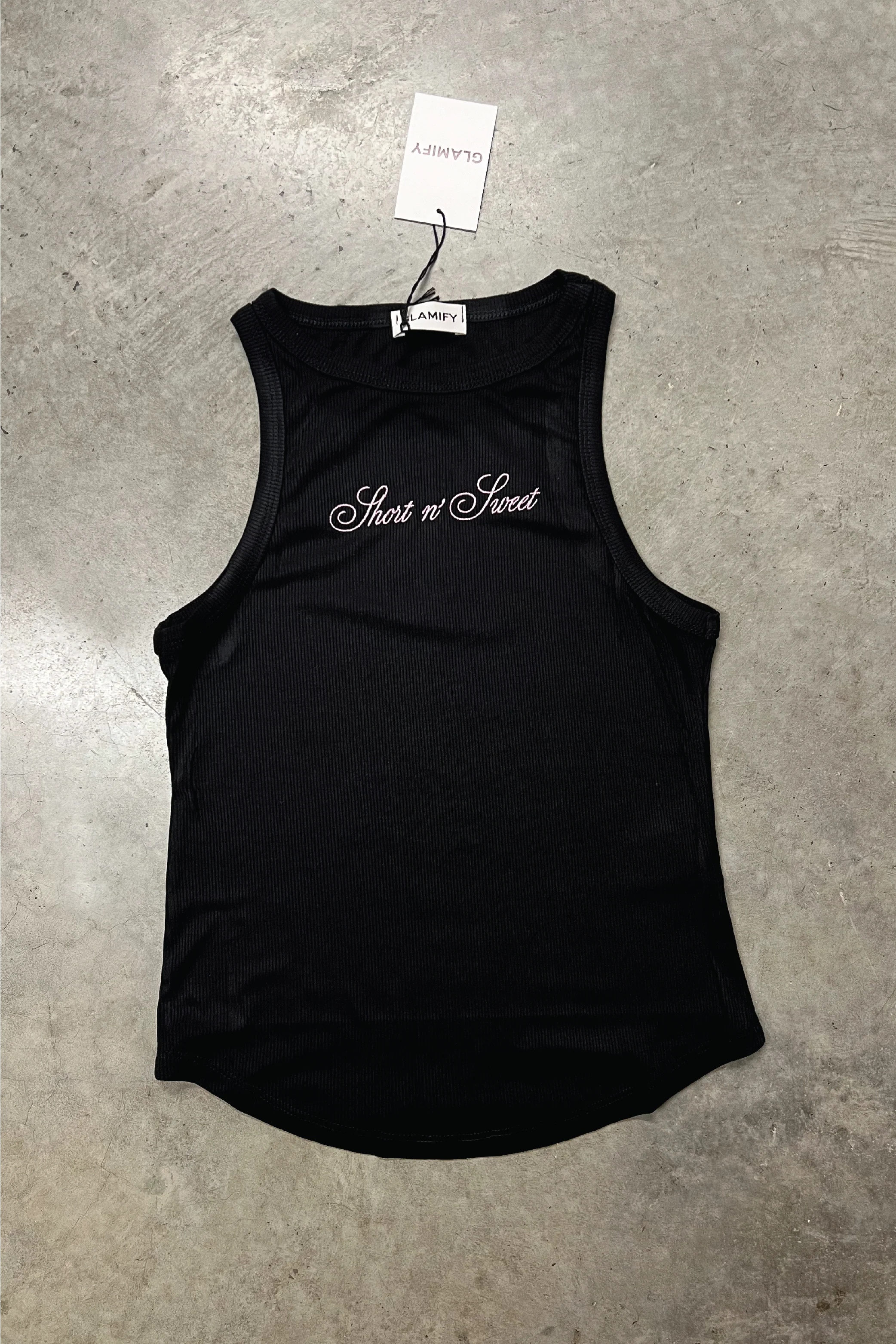 Short n Sweet black & pink embroidered ribbed vest - Image 2