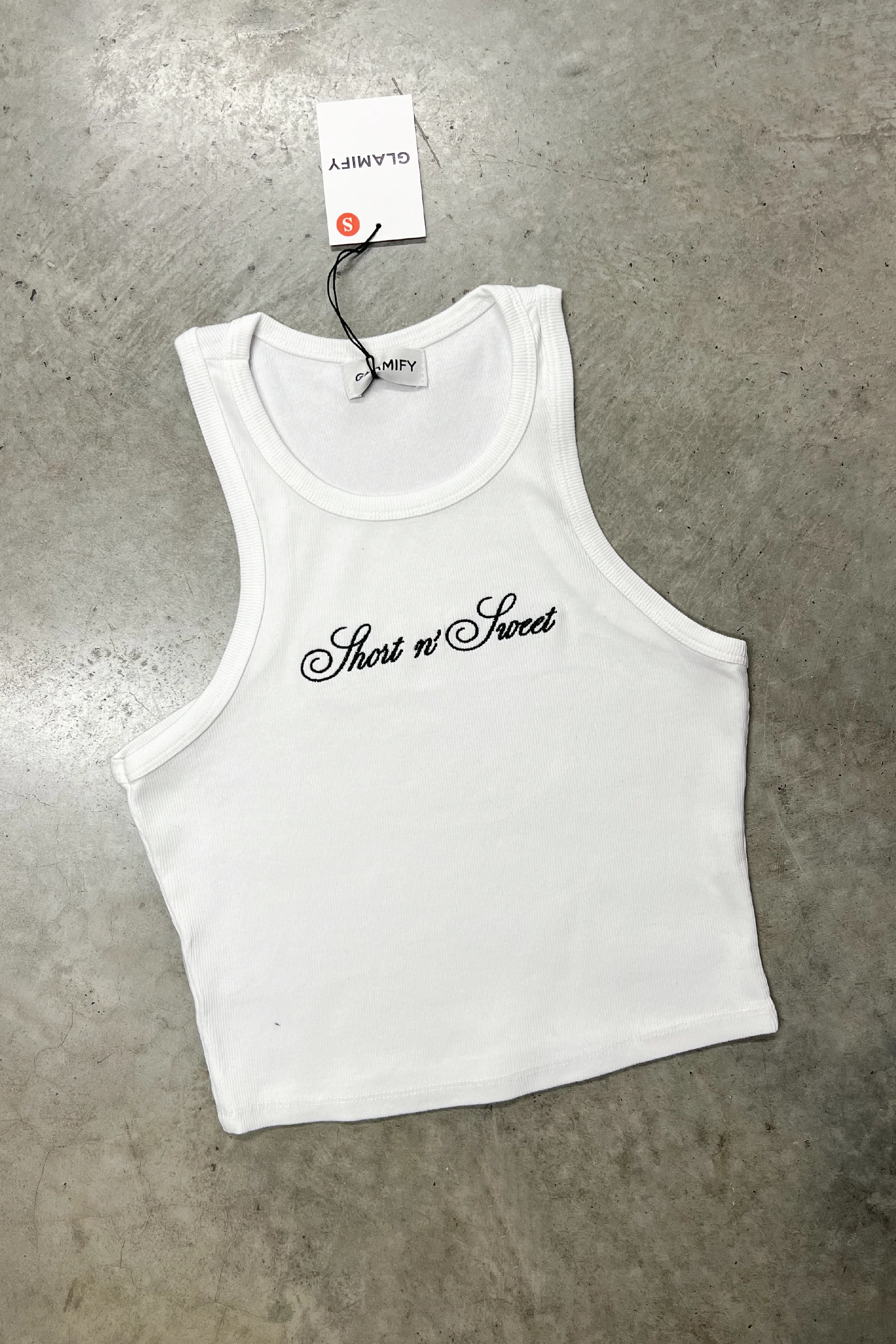 Short n Sweet white embroidered ribbed vest - Image 2