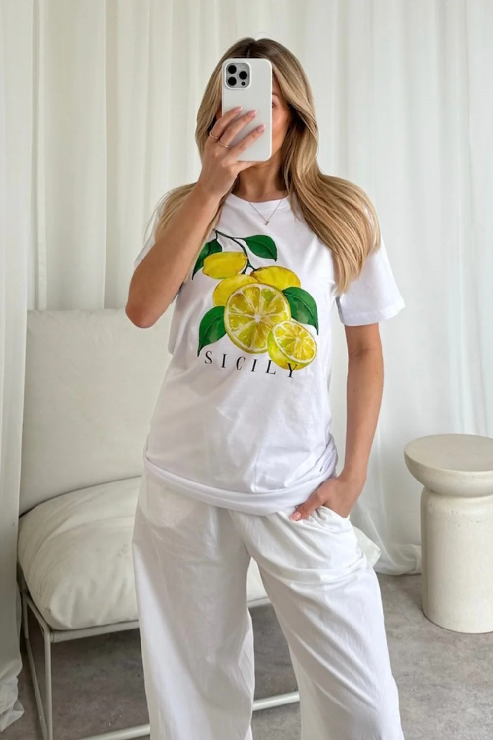 Sicily lemons white Printed T-shirt - Image 2