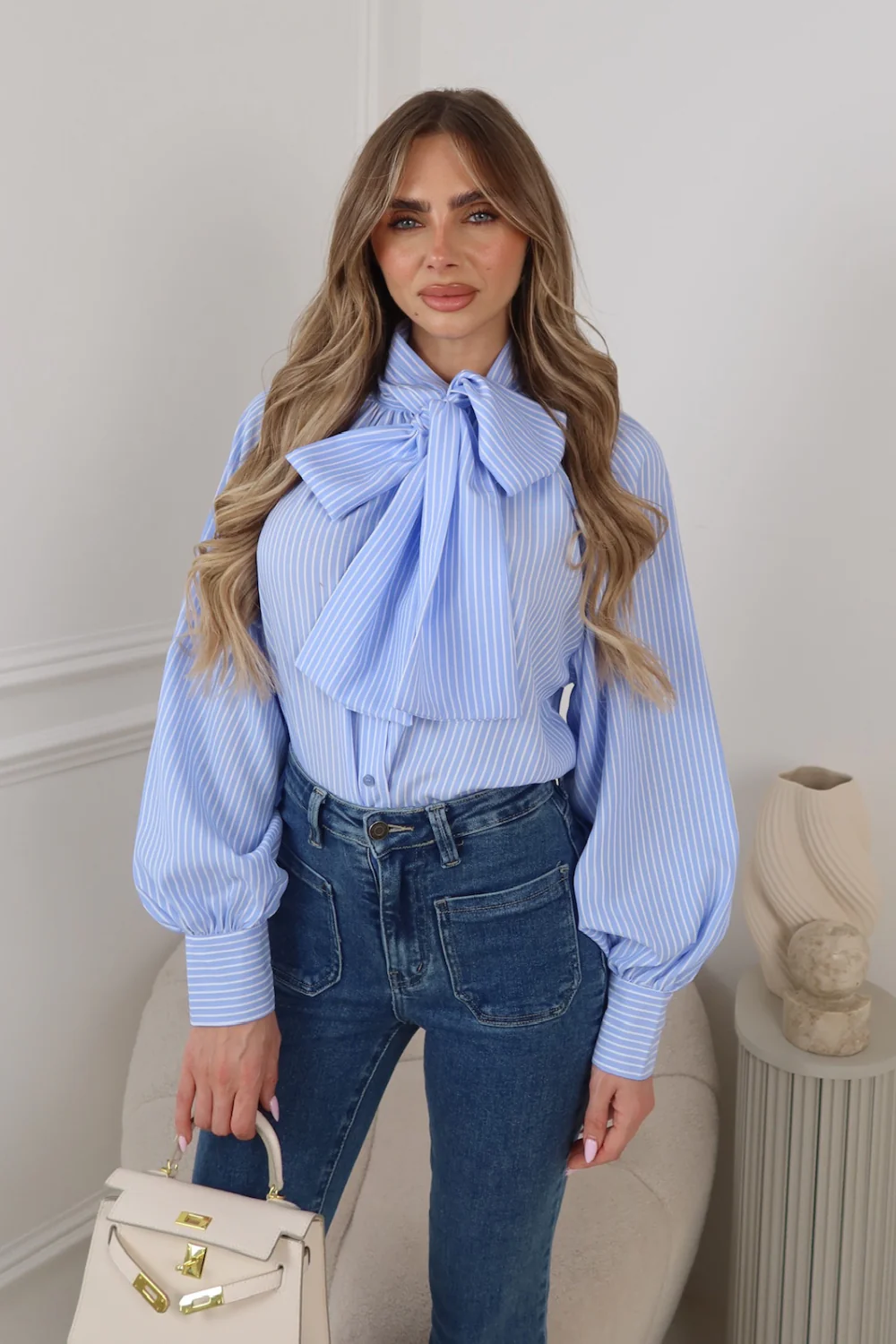 SIENNA BLUE PIN STRIPED NECK TIE SHIRT