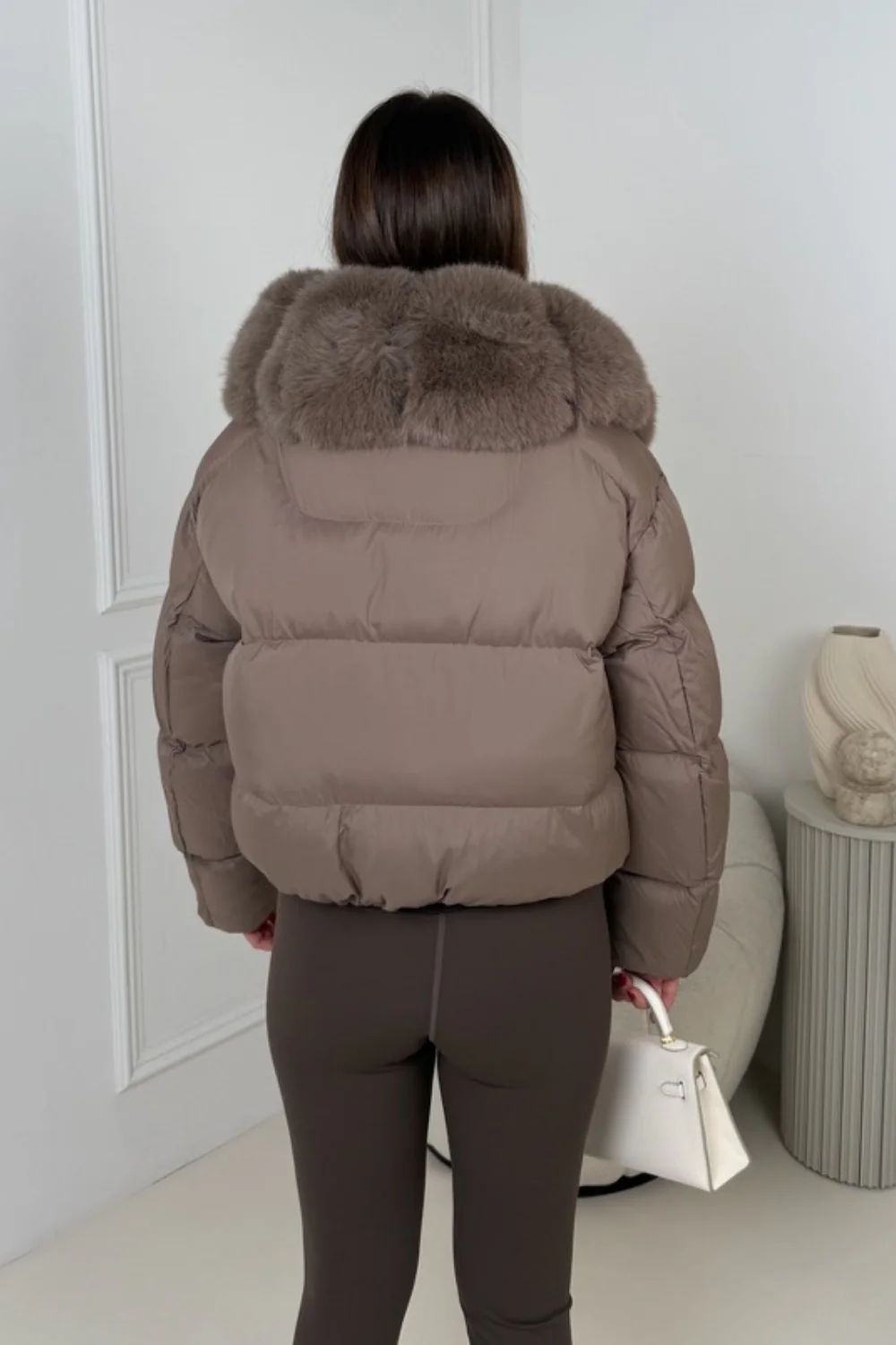 SINSENELY TAUPE FAUX FUR COLLARED COAT - Image 3