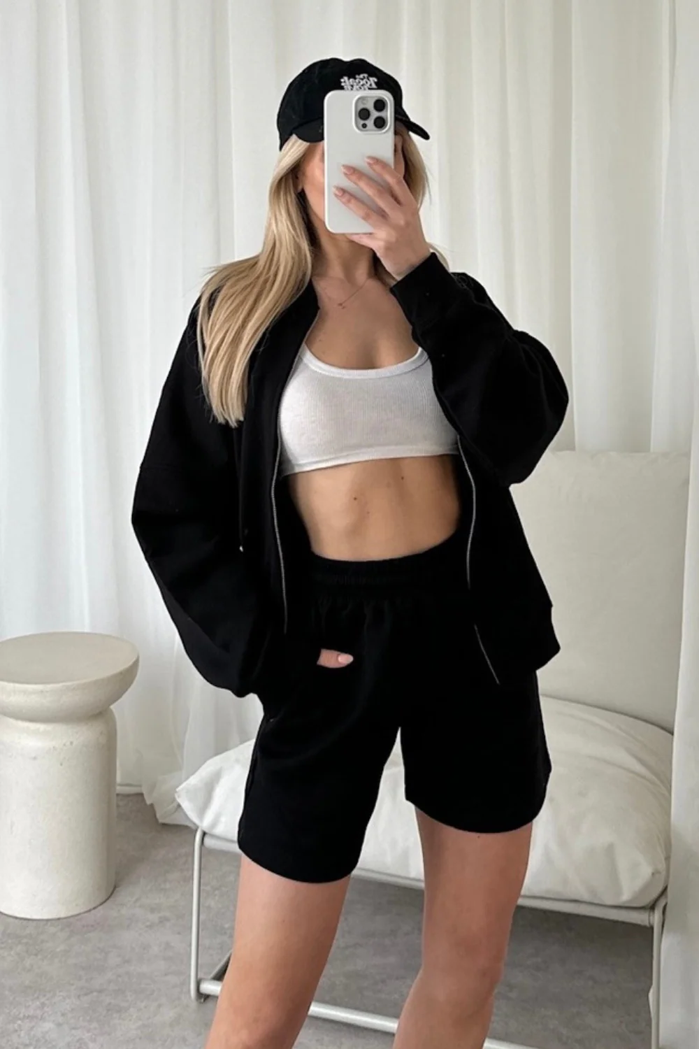 Siobhan black bomber jacket and shorts loungewear