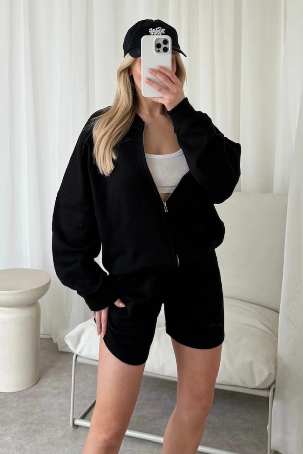 Siobhan black bomber jacket and shorts loungewear - Image 2