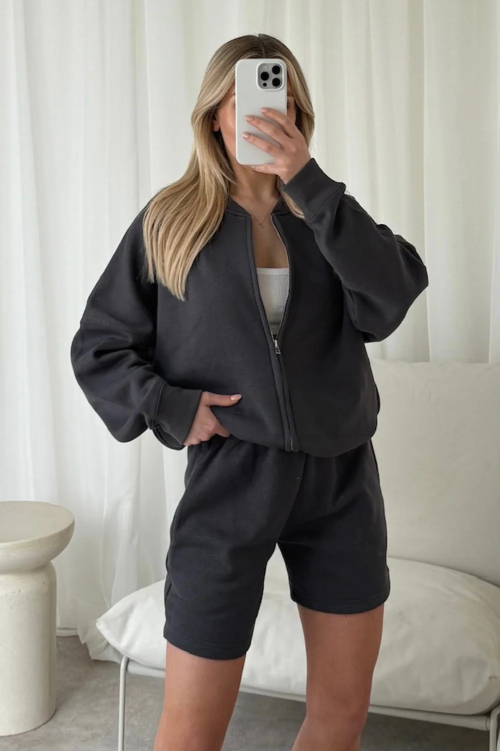 Siobhan steel grey bomber jacket and shorts loungewear - Image 2