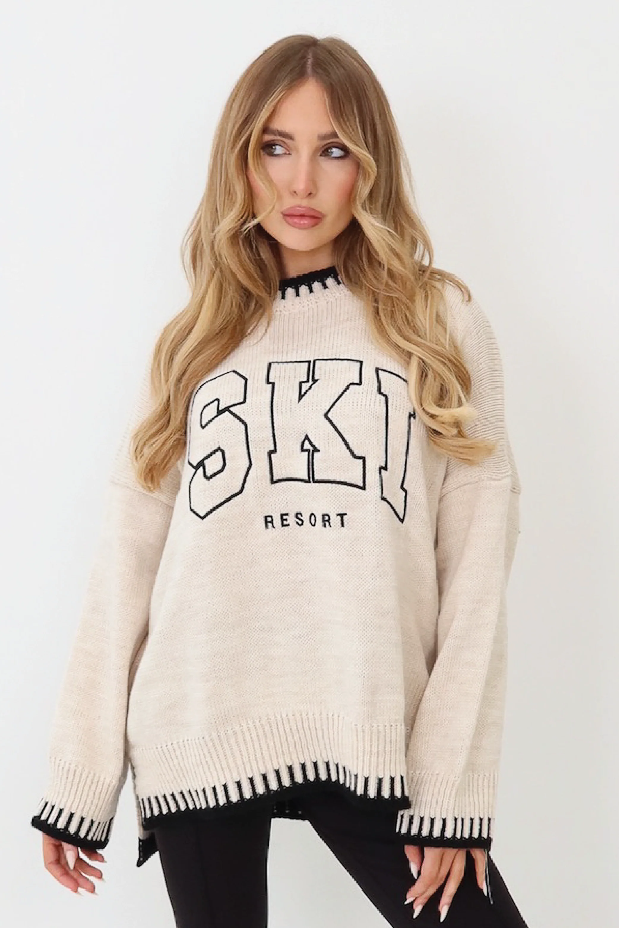 Ski resort embroidered cream knit jumper - Image 2