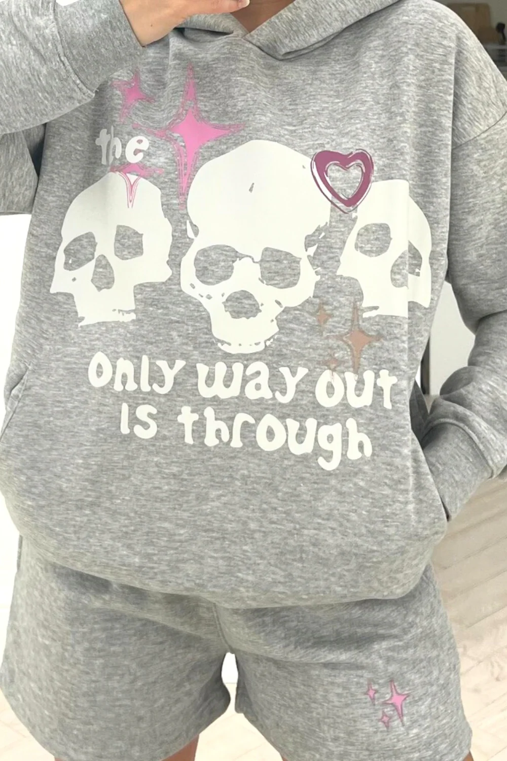 Skull grey premium hooded short loungewear set - Image 2