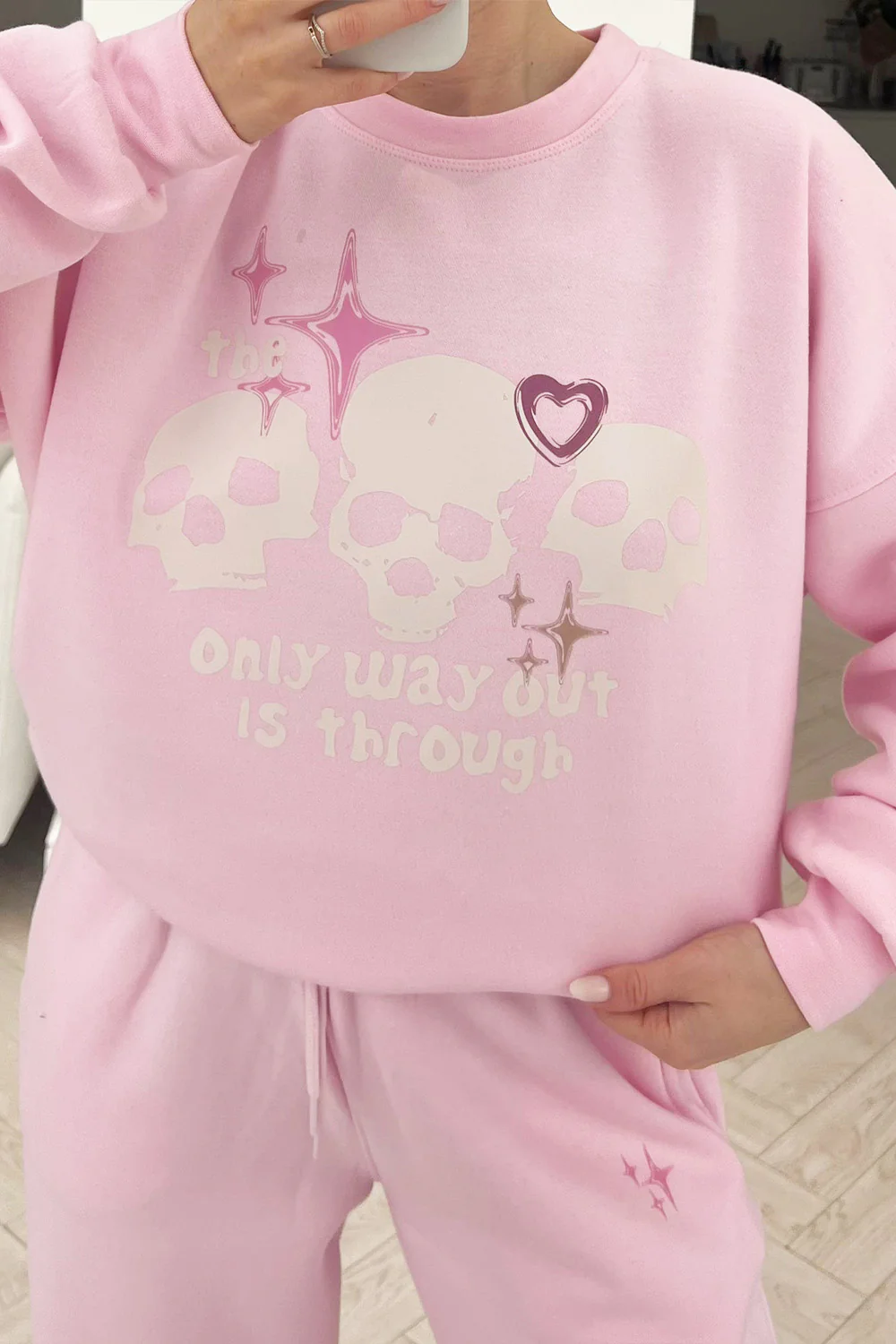 Skull pink printed sweater loungewear set - Image 2