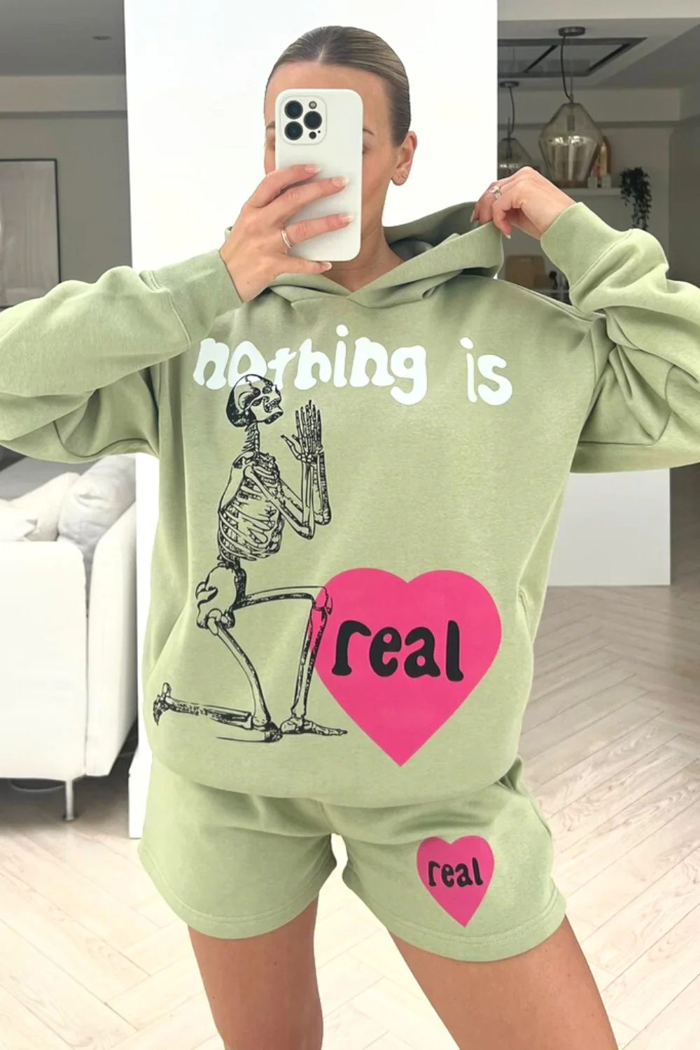 nothing is real sage premium Hooded short loungewear set - Image 2
