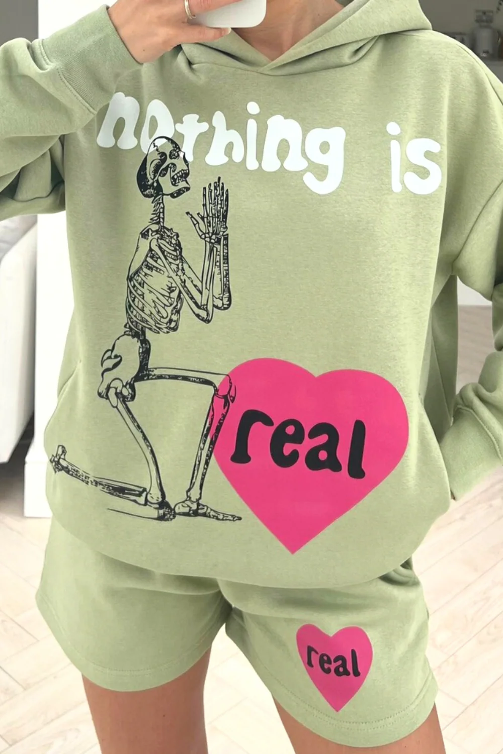 nothing is real sage premium Hooded short loungewear set - Image 3