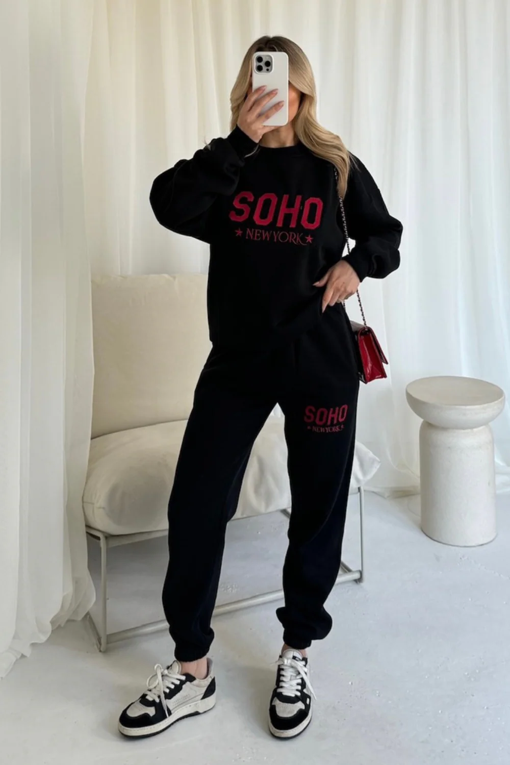 Soho black embroidered sweater joggers loungewear - Image 3